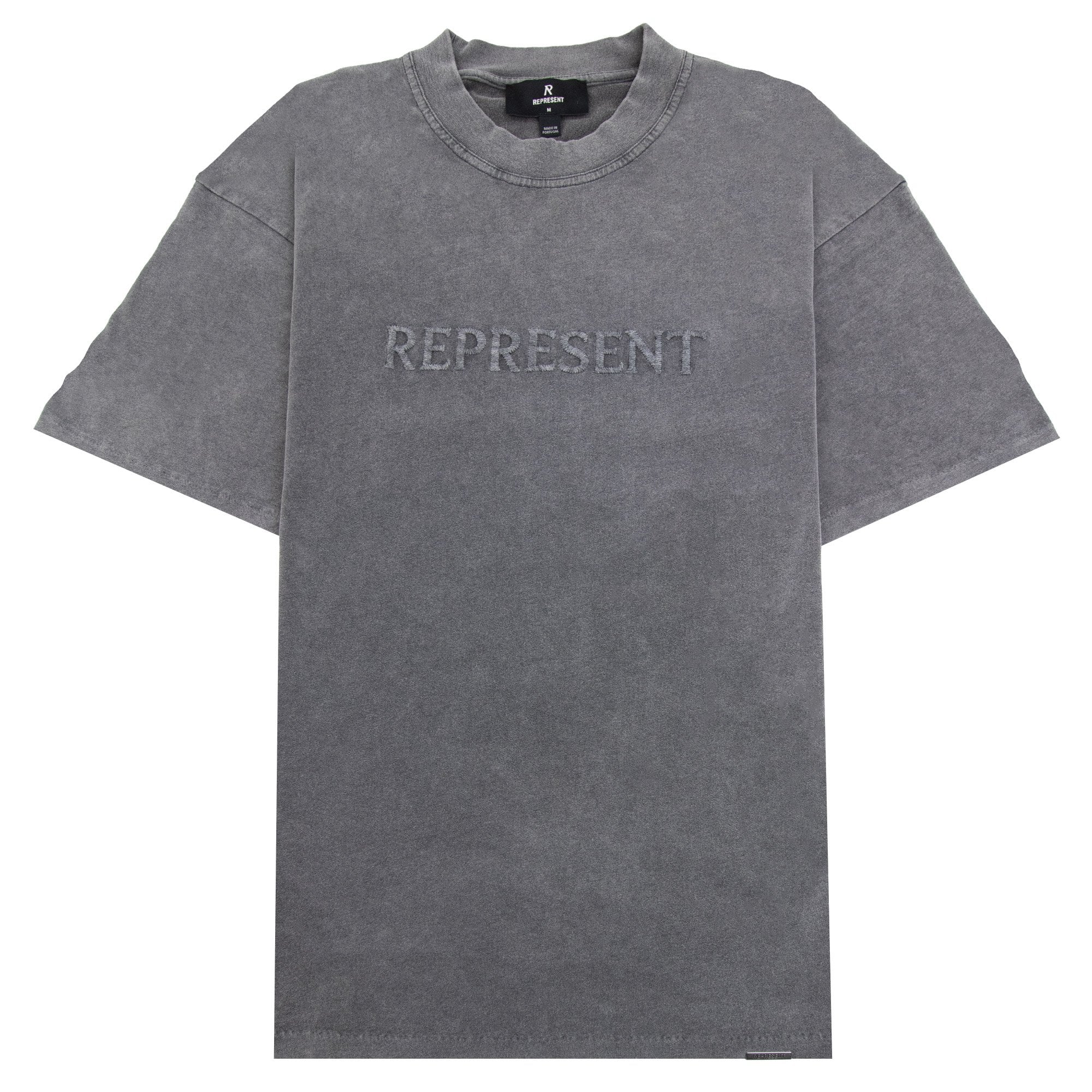 Represent Embroidered Serif Logo T Shirt Vintage Grey