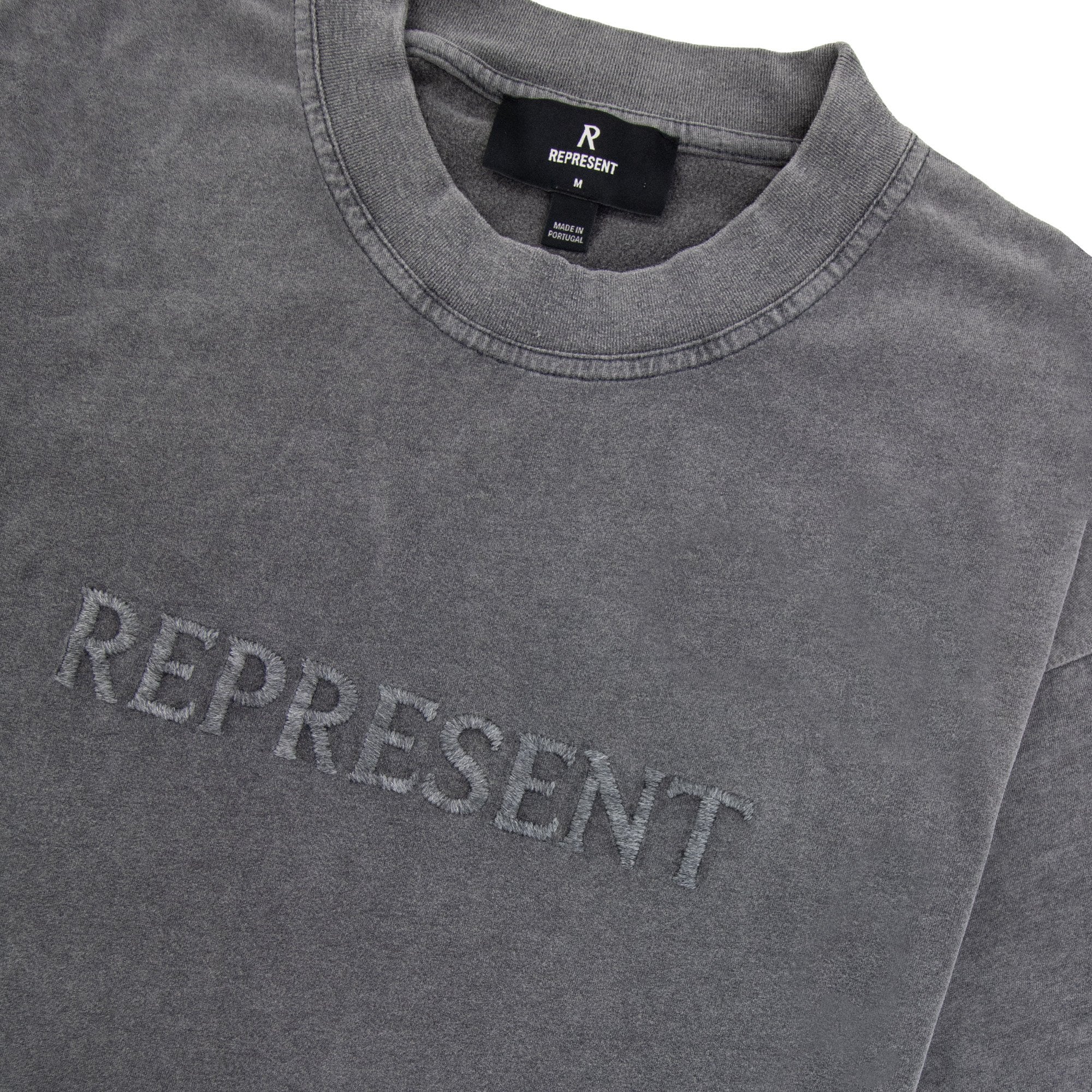 Represent Embroidered Serif Logo T Shirt Vintage Grey