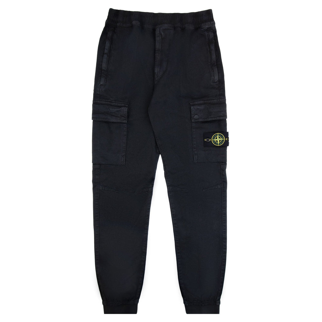 Stone Island 3100033 Stretch Organic Broken Twill Cotton Old Effect Cargo Trousers Black V0129