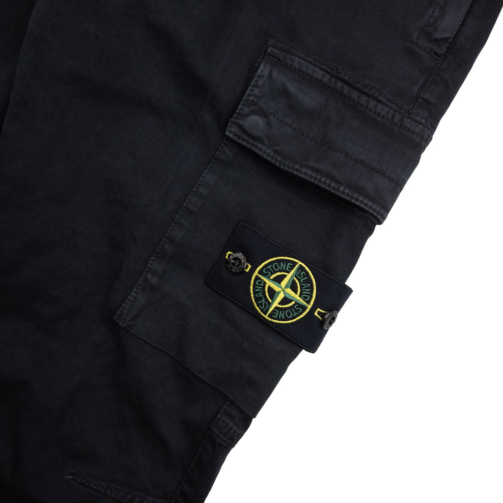Stone Island 3100033 Stretch Organic Broken Twill Cotton Old Effect Cargo Trousers Black V0129