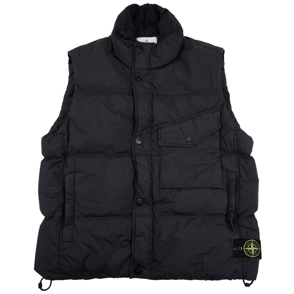 Stone Island G100003 Crinkle Reps Down Vest With Wind Resistance And Zip Pockets Black V0029