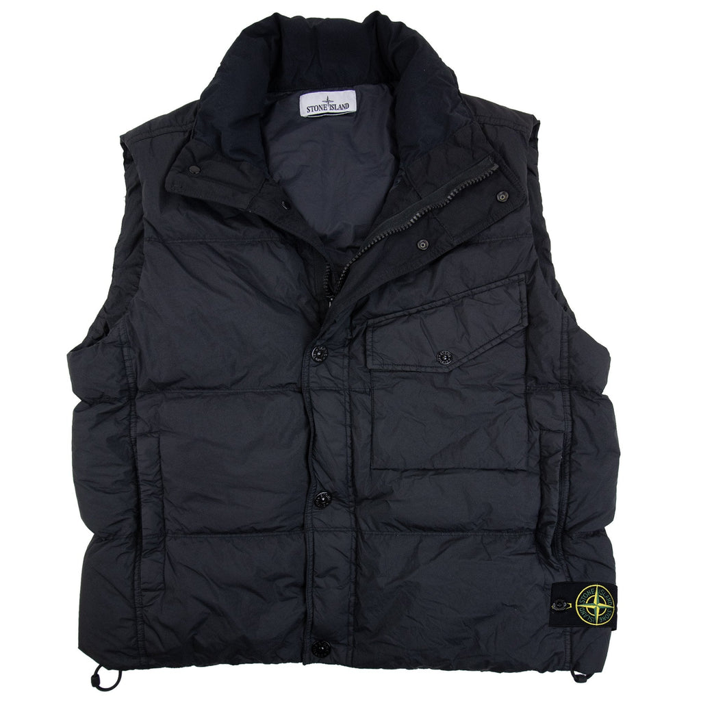 Stone Island G100003 Crinkle Reps Down Vest With Wind Resistance And Zip Pockets Black V0029