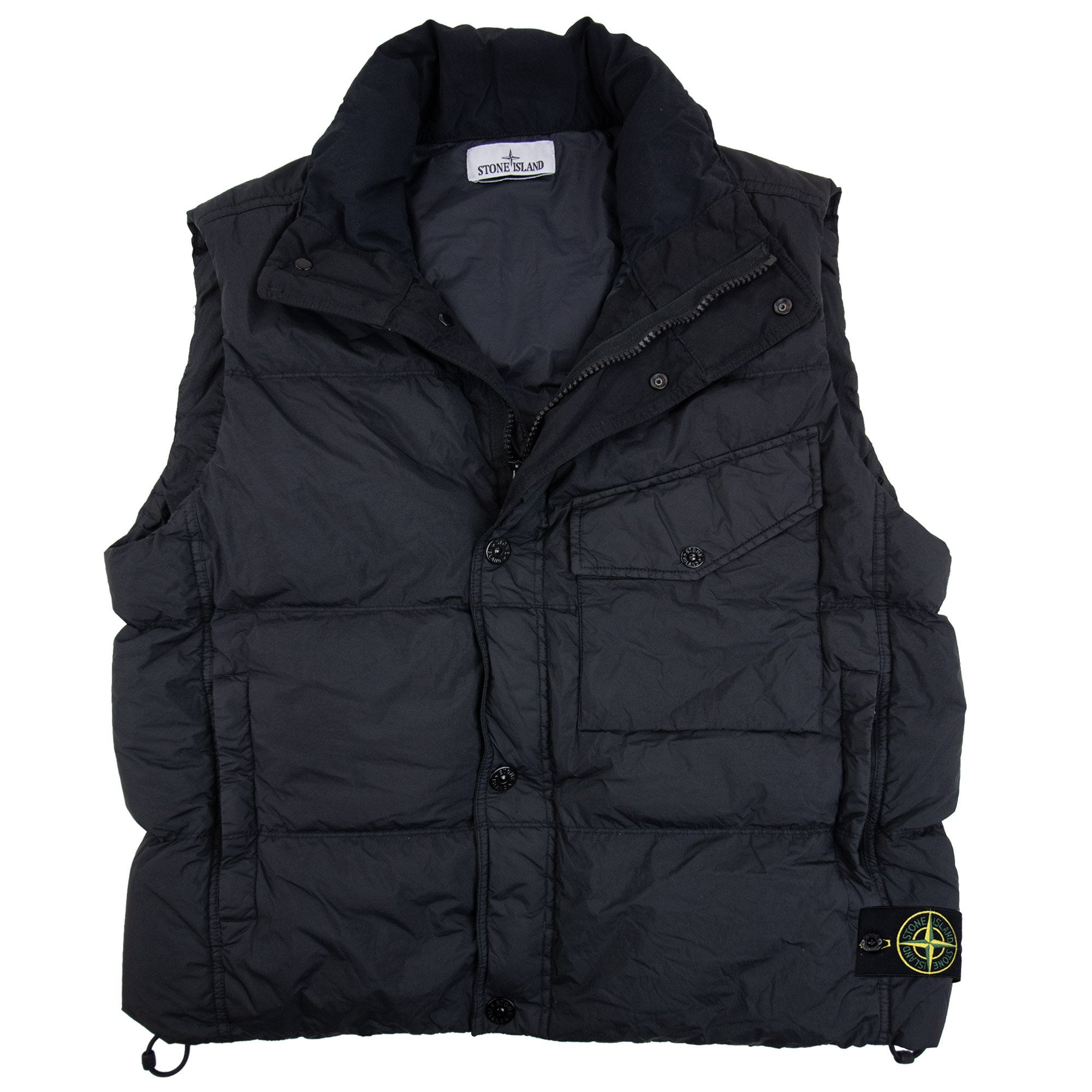 Stone Island G100003 Crinkle Reps Down Vest With Wind Resistance And Zip Pockets Black V0029