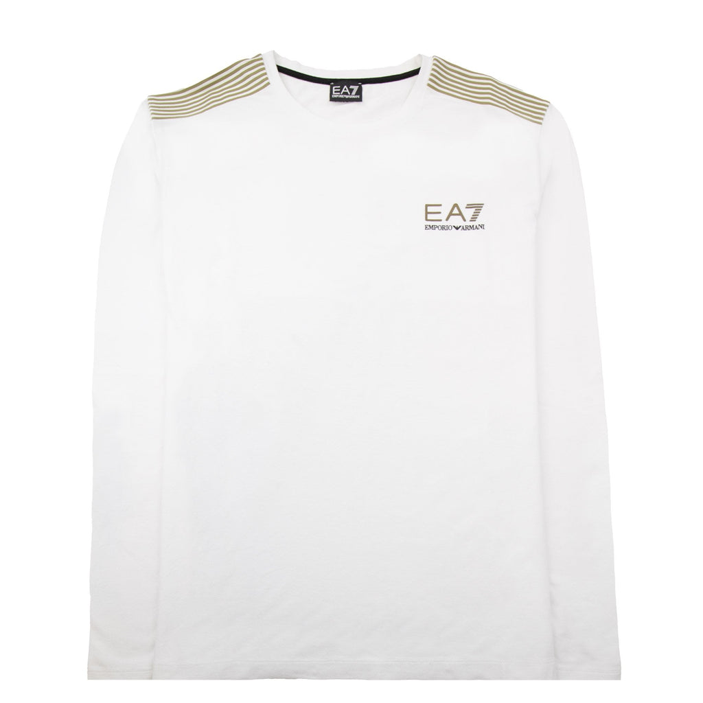 Ea7 Train Core Lux Shoulder Stripe T Shirt White/gold