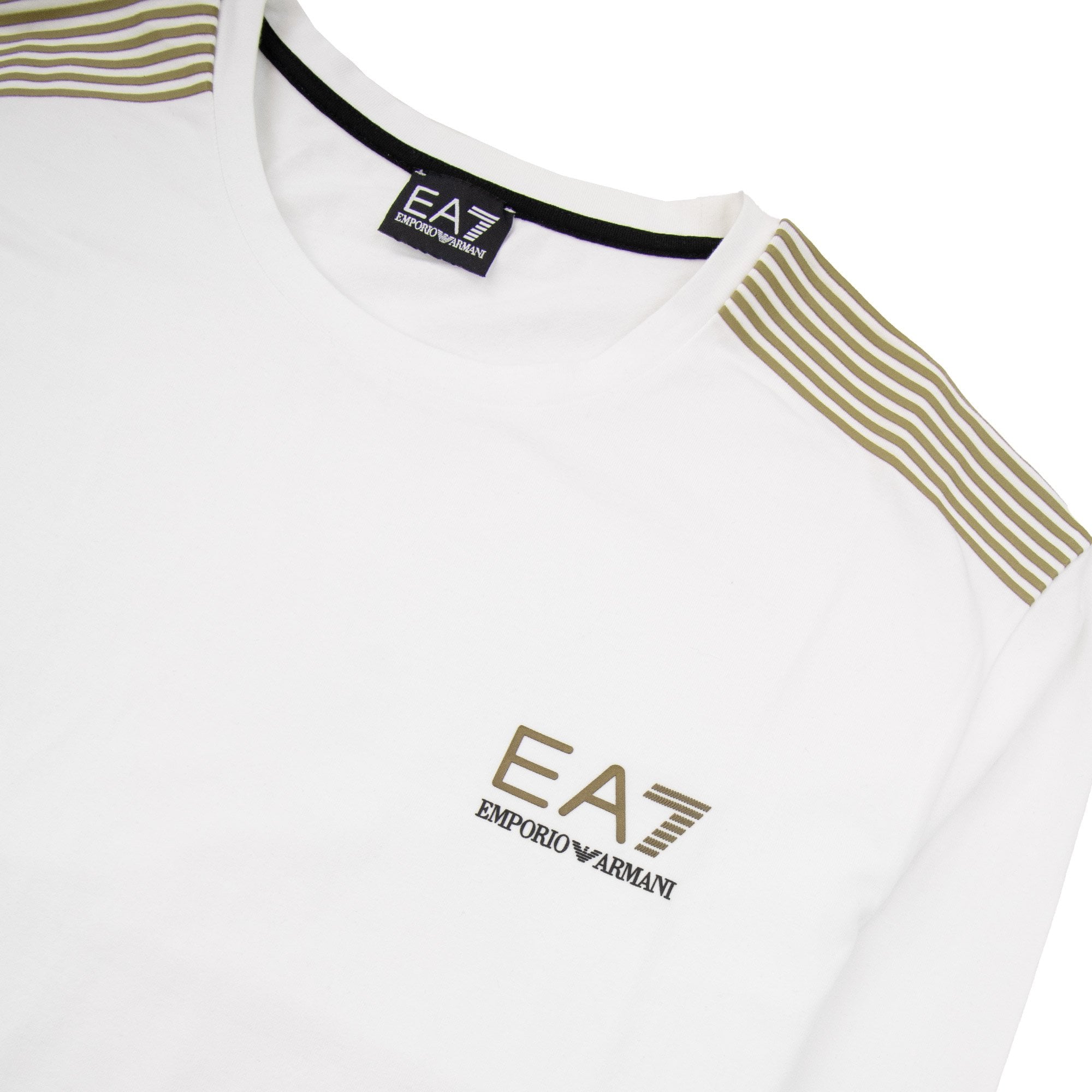 Ea7 Train Core Lux Shoulder Stripe T Shirt White/gold