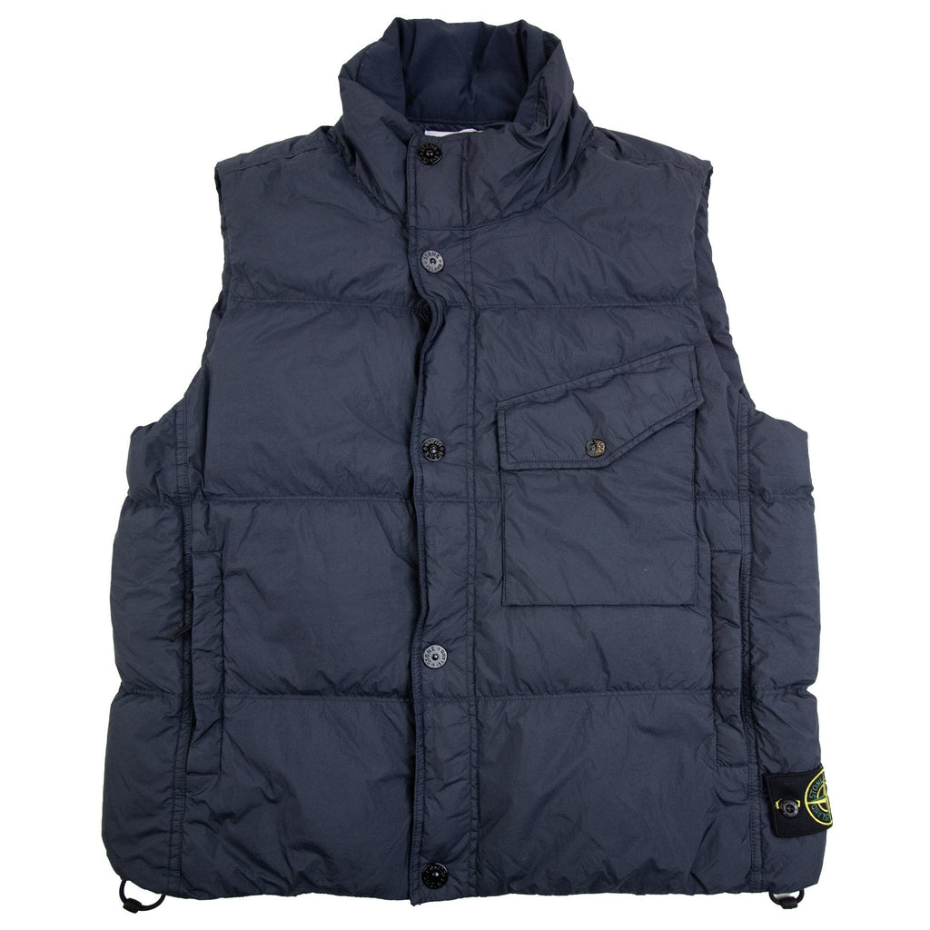 Stone Island G100003 Crinkle Reps Down Vest With Wind Resistance And Zip Pockets Navy V0020