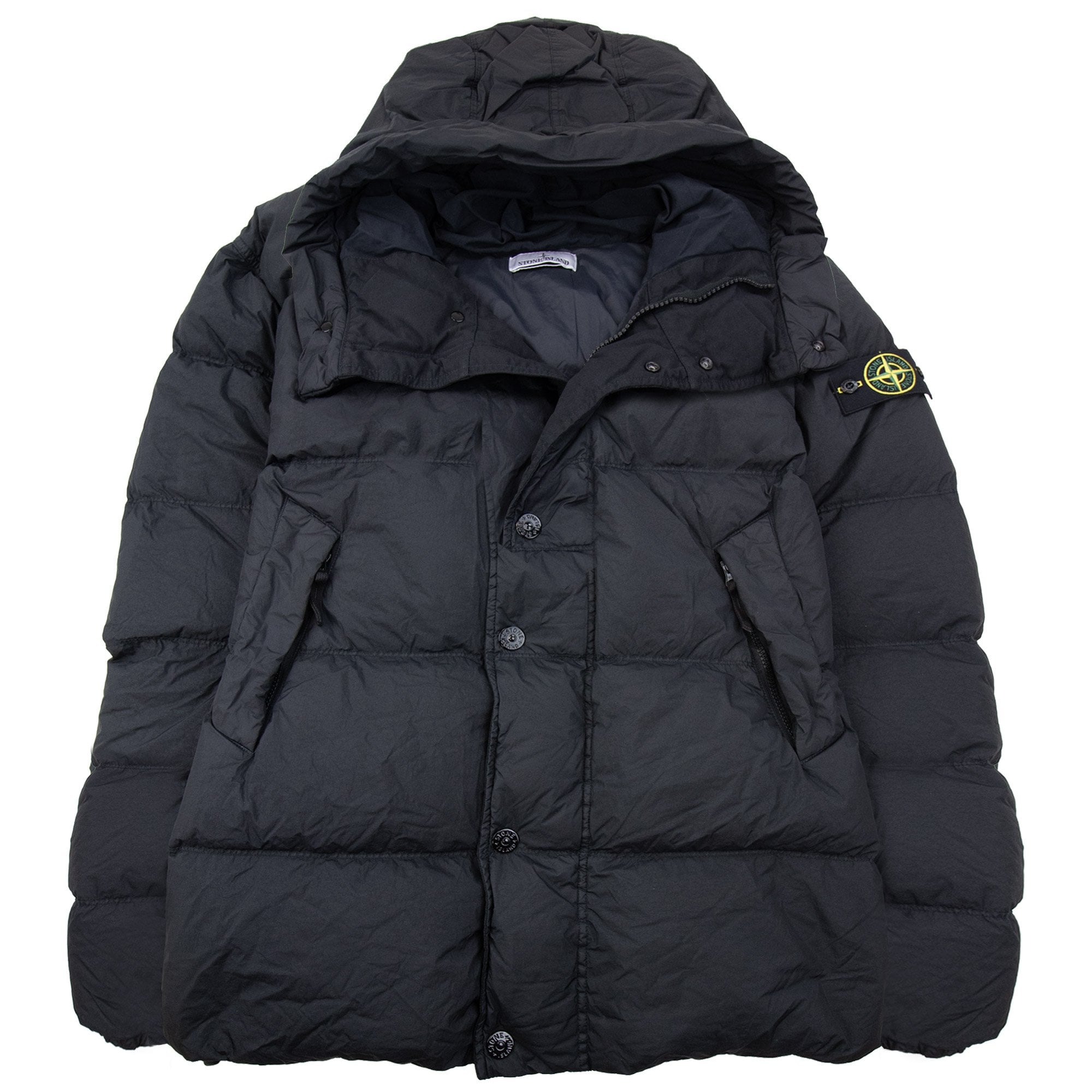 Stone Island 4100012 Crinkle Hooded Down Parka With Wind Resistance Black V0029
