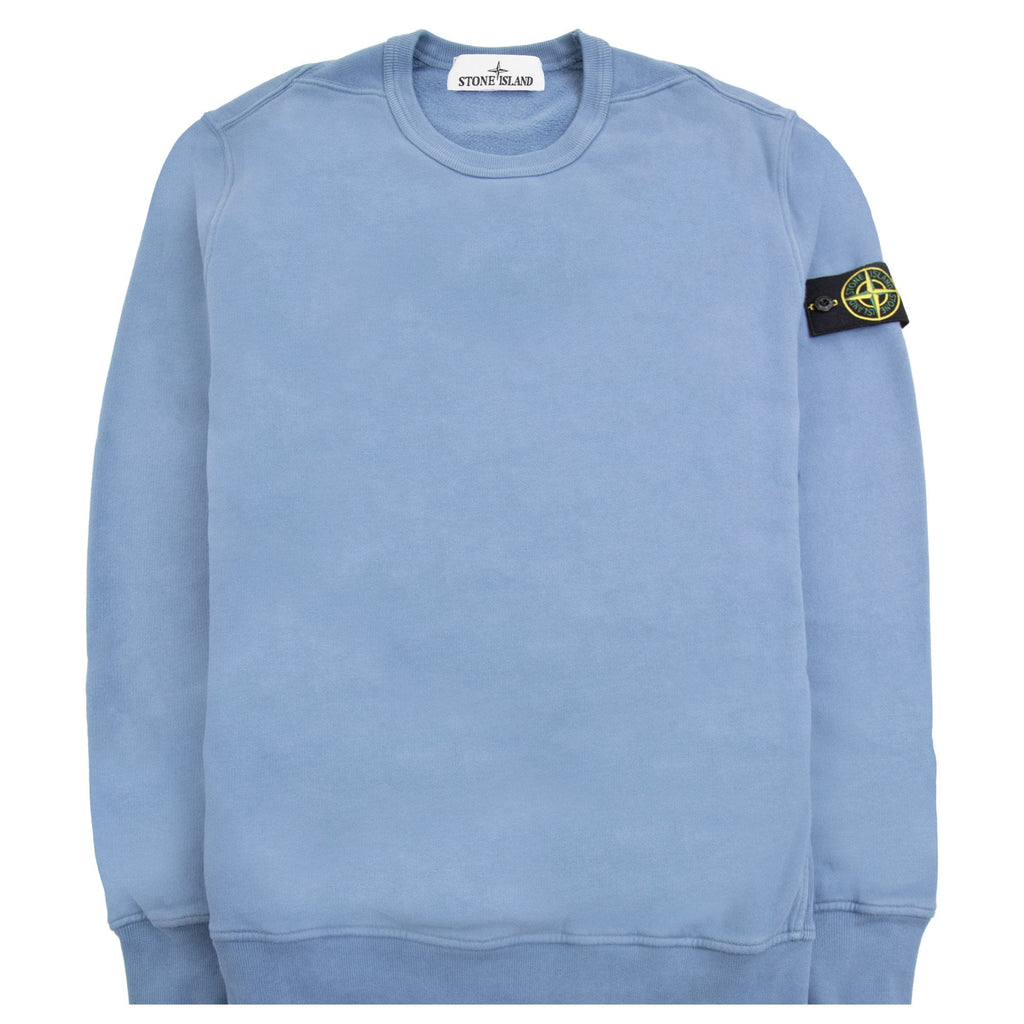 Stone Island 62420 Brushed Cotton Fleece Crewneck Sweatshirt Sky Blue V002b