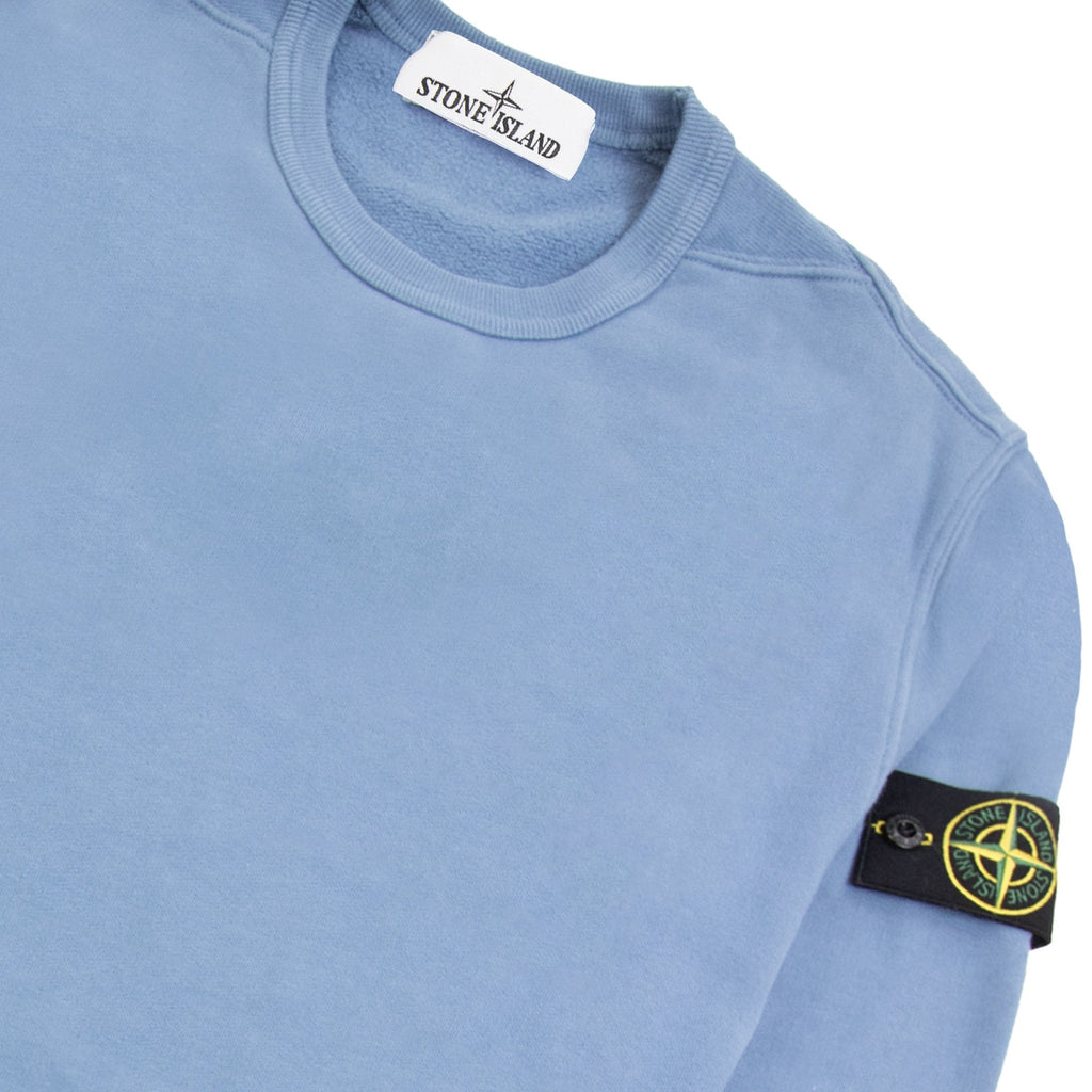 Stone Island 62420 Brushed Cotton Fleece Crewneck Sweatshirt Sky Blue V002b