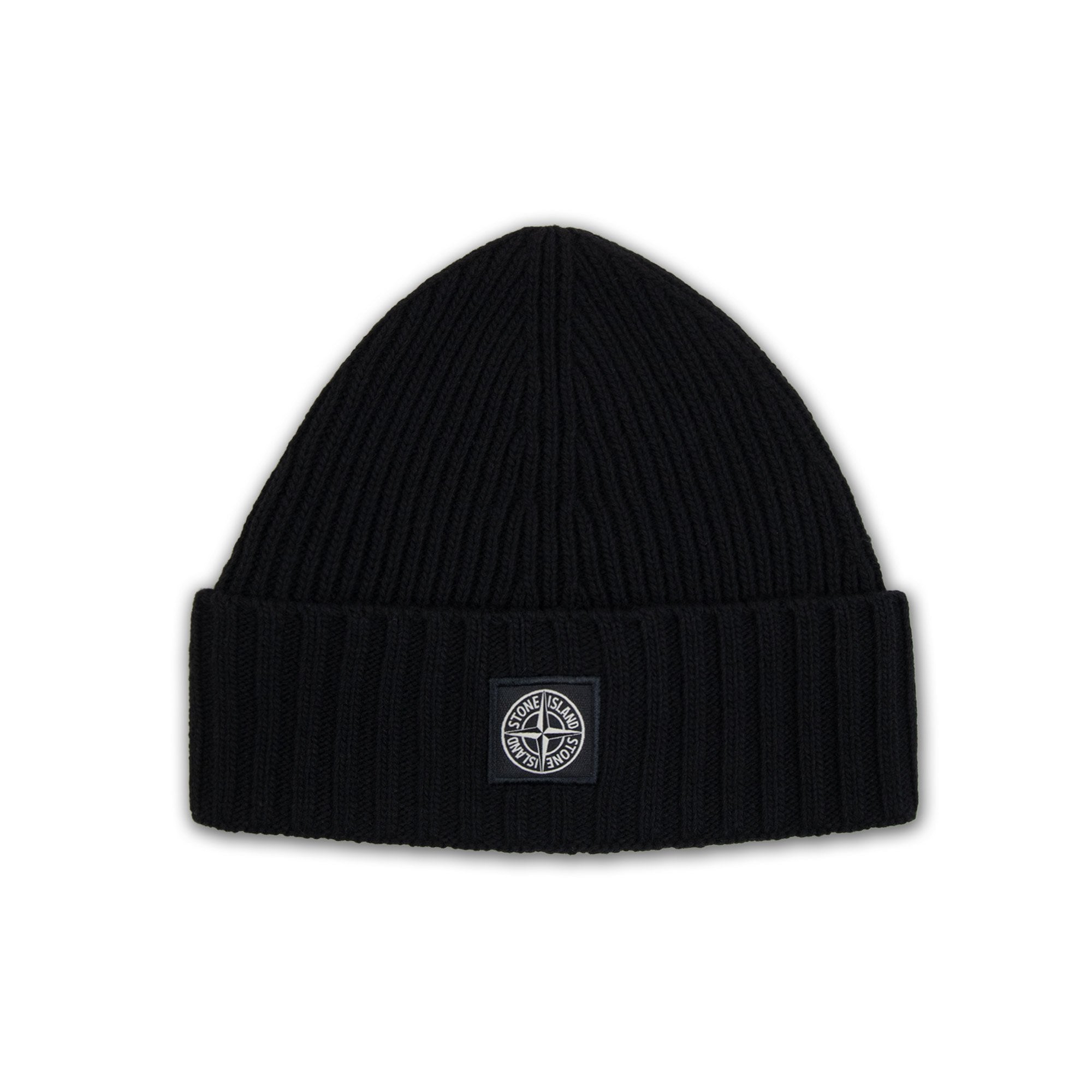 Stone Island Junior N100003 Ribbed Wool Beanie With Compass Patch Black V0029
