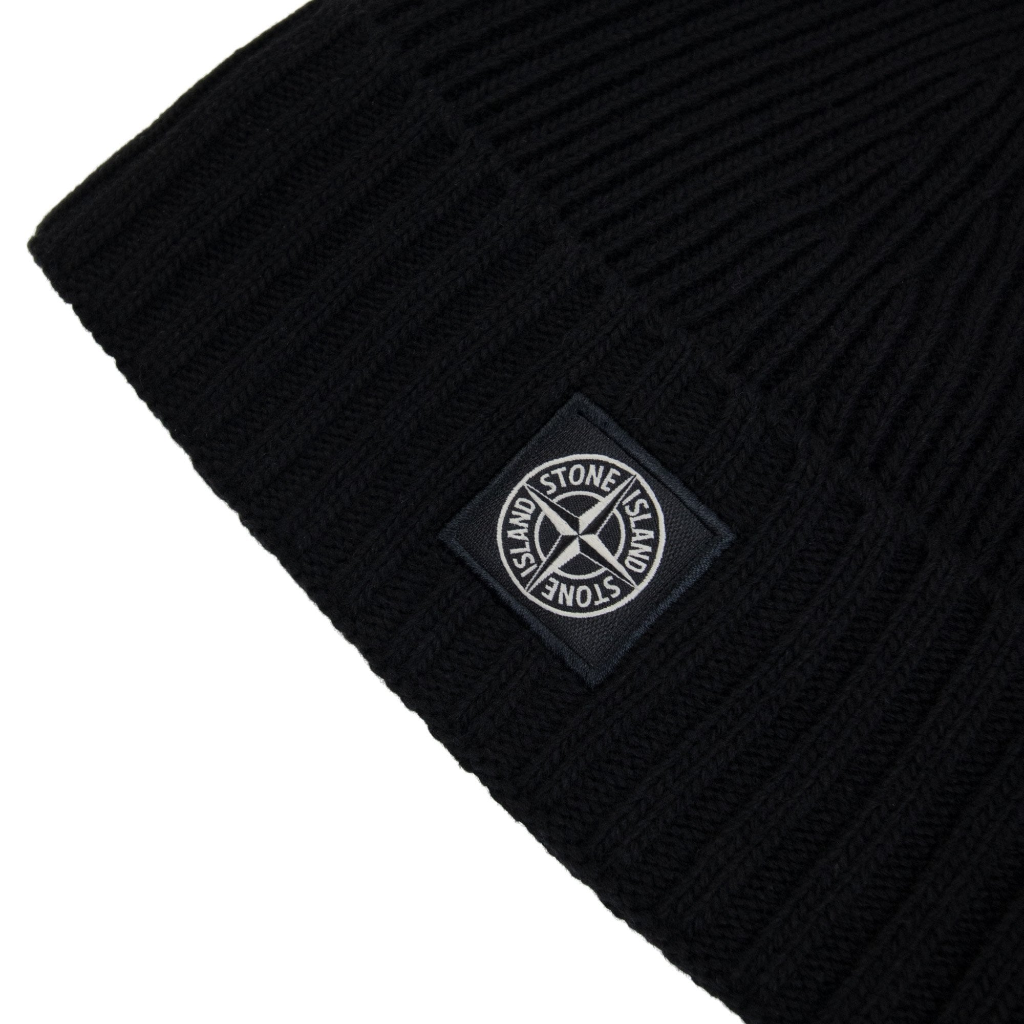 Stone Island Junior N100003 Ribbed Wool Beanie With Compass Patch Black V0029