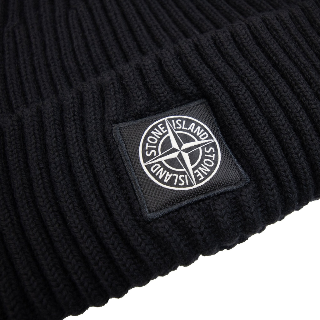 Stone Island N100002 Full Rib Wool Beanie Black V0029