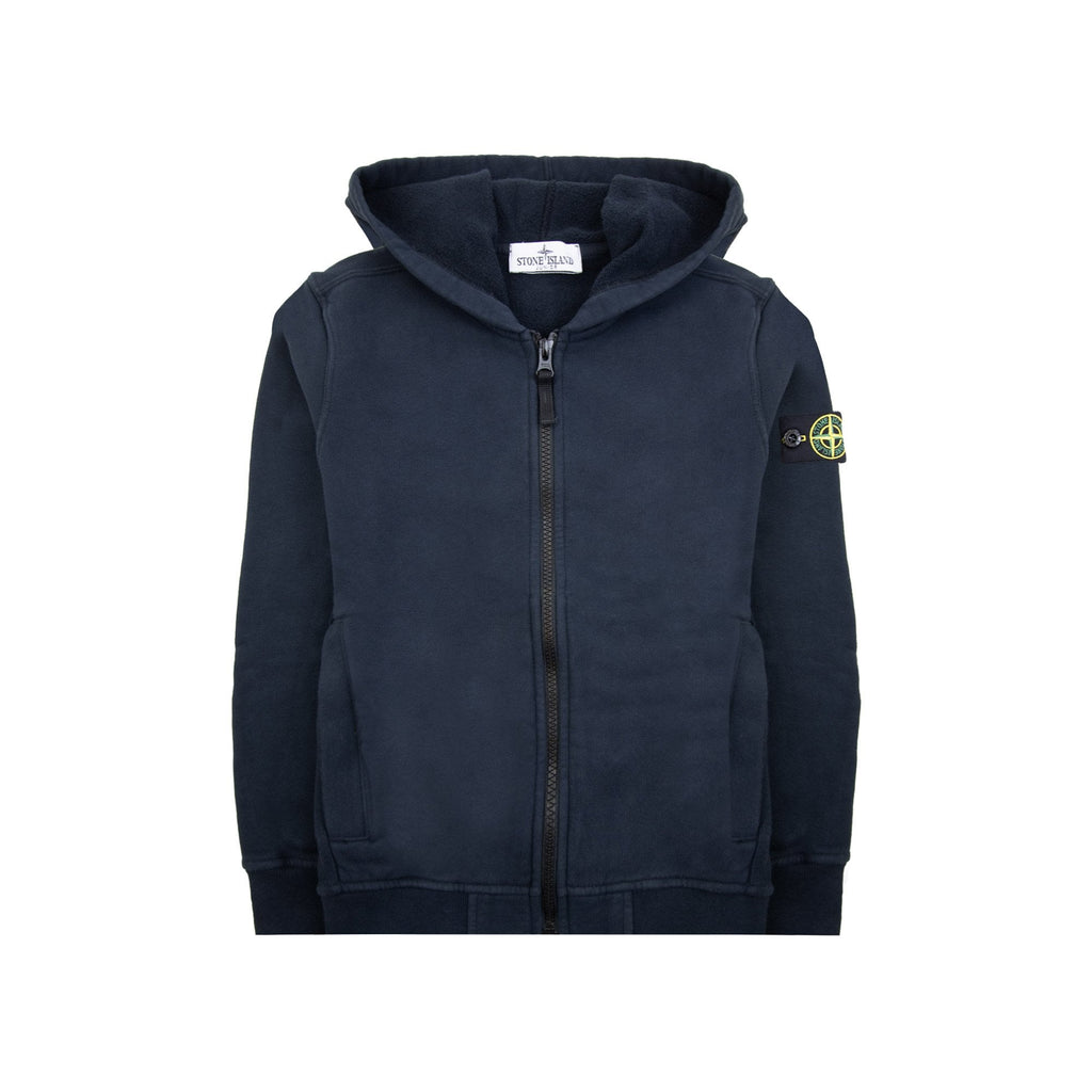 Stone Island Junior 6100003 Fleece Ribbed Details Zip Up Sweatshirt Navy V0020