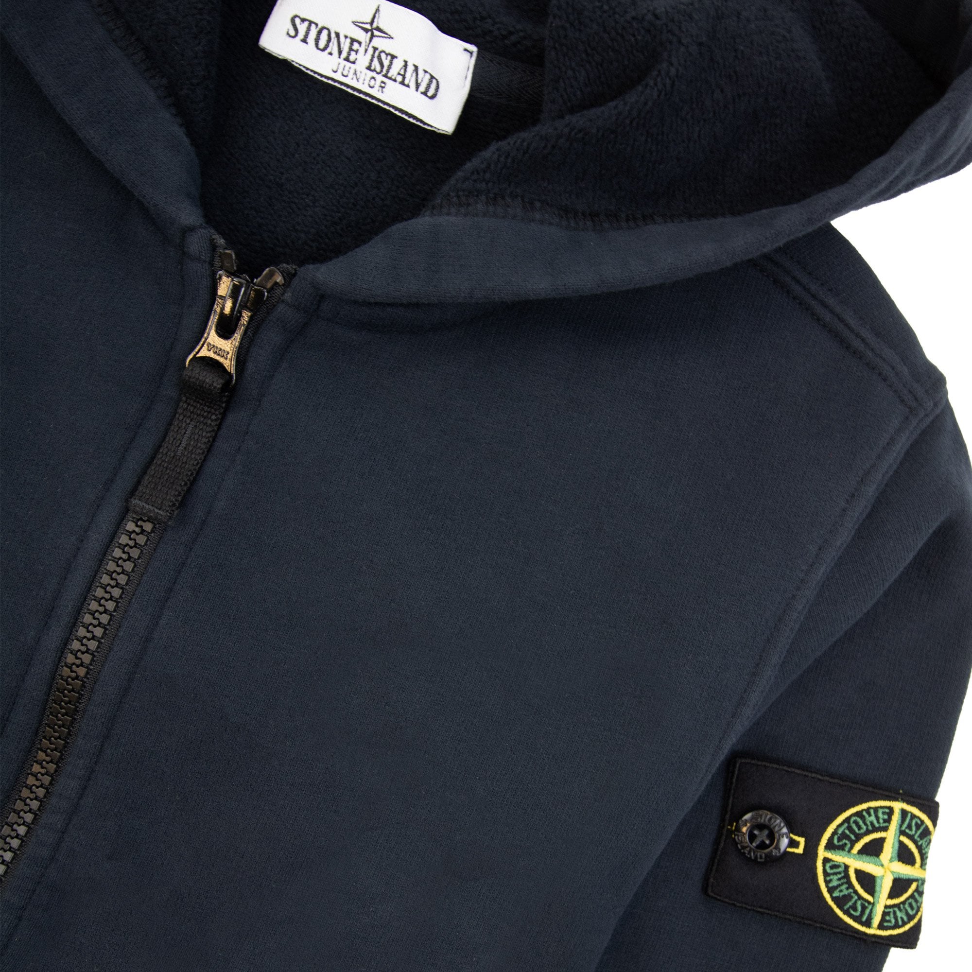 Stone Island Junior 6100003 Fleece Ribbed Details Zip Up Sweatshirt Navy V0020
