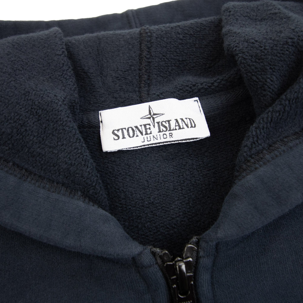 Stone Island Junior 6100003 Fleece Ribbed Details Zip Up Sweatshirt Navy V0020