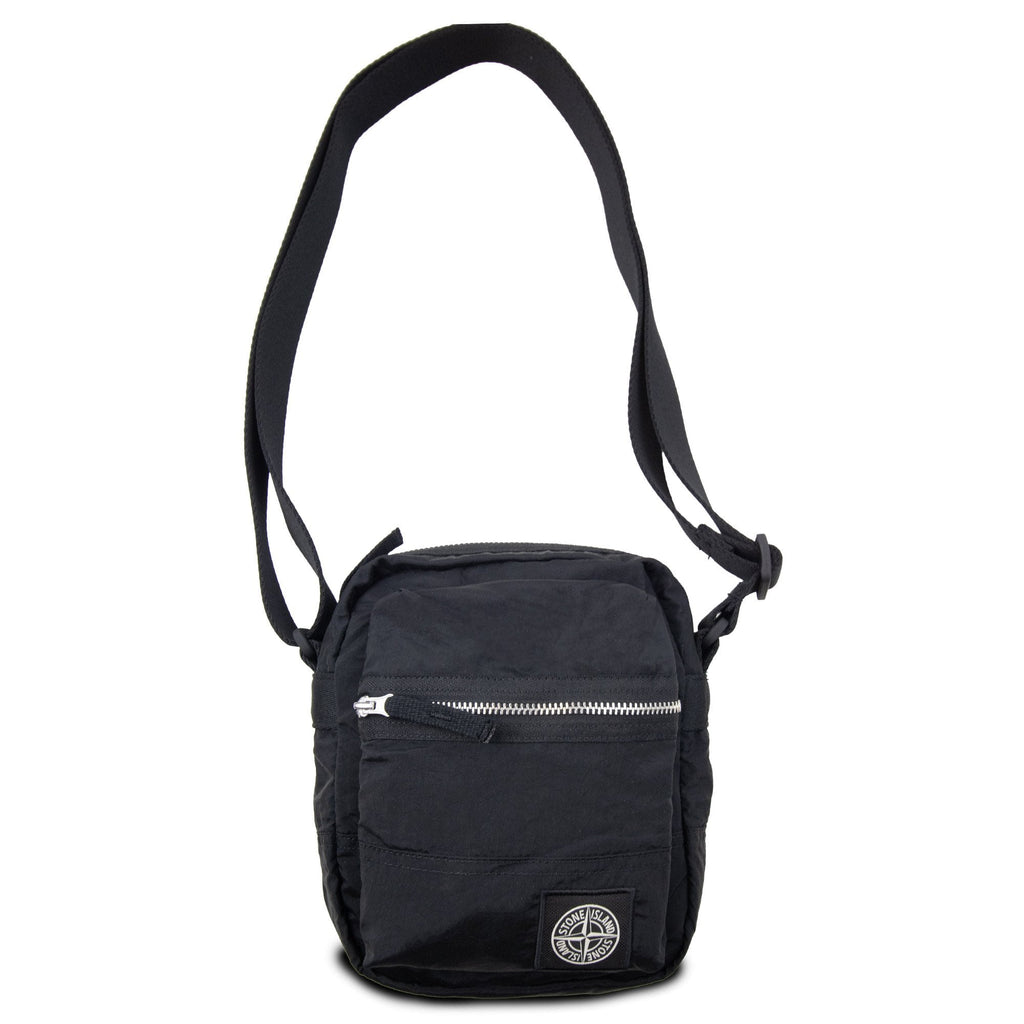 Stone Island 9200015 Nylon Pouch Bag With Front Pocket And Ripstop Lining Black V0029