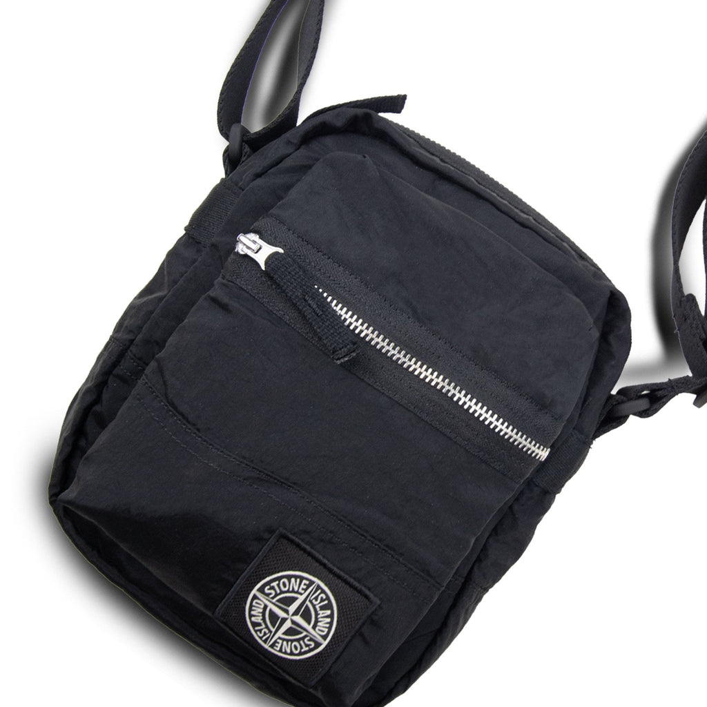 Stone Island 9200015 Nylon Pouch Bag With Front Pocket And Ripstop Lining Black V0029