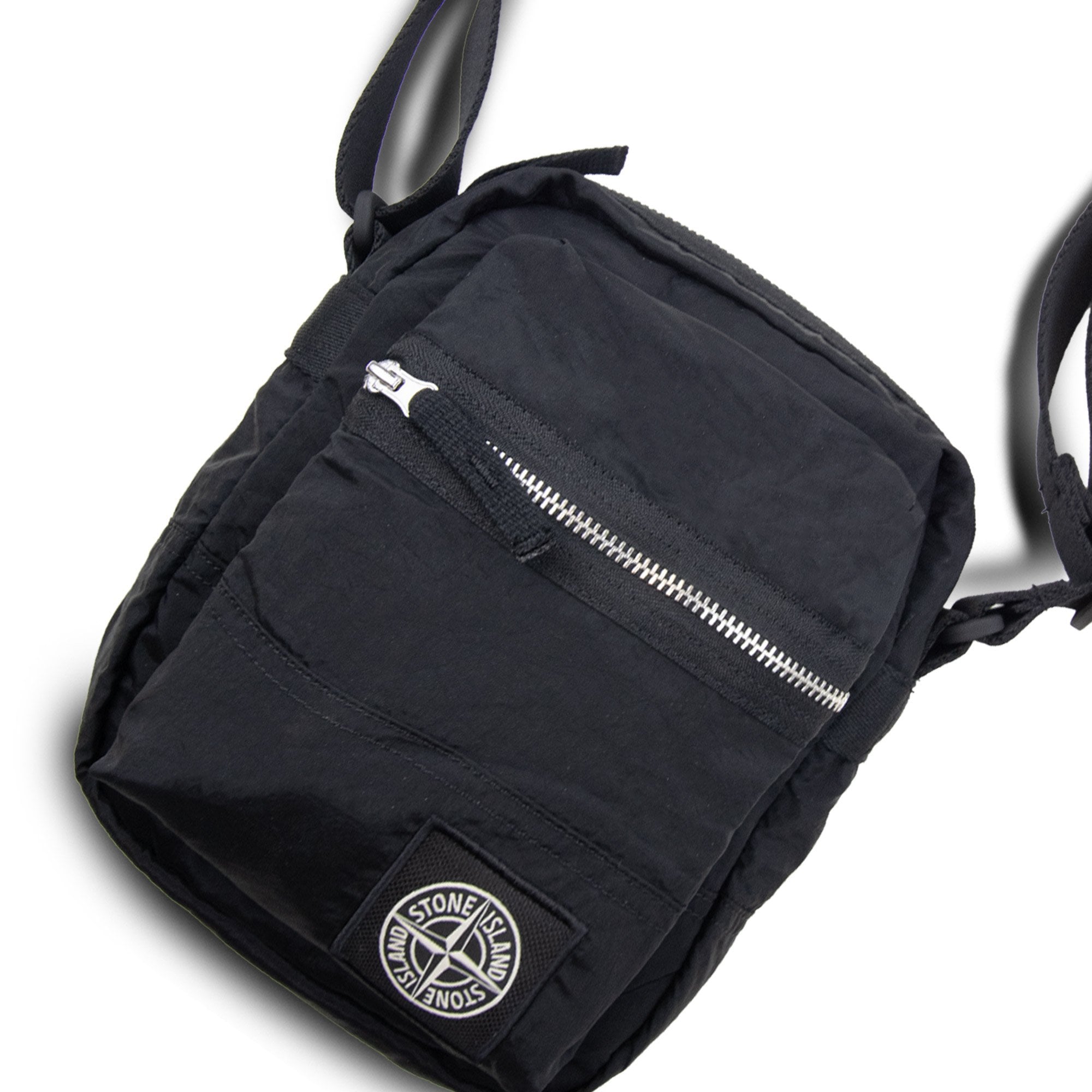 Stone Island 9200015 Nylon Pouch Bag With Front Pocket And Ripstop Lining Black V0029