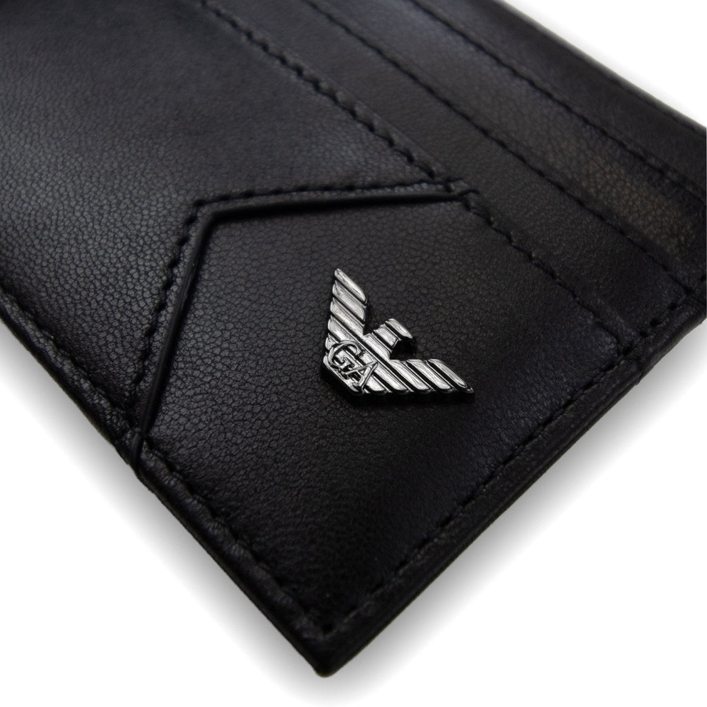 Emporio Armani Nappa Leather Card Holder With Geometric Detail Black