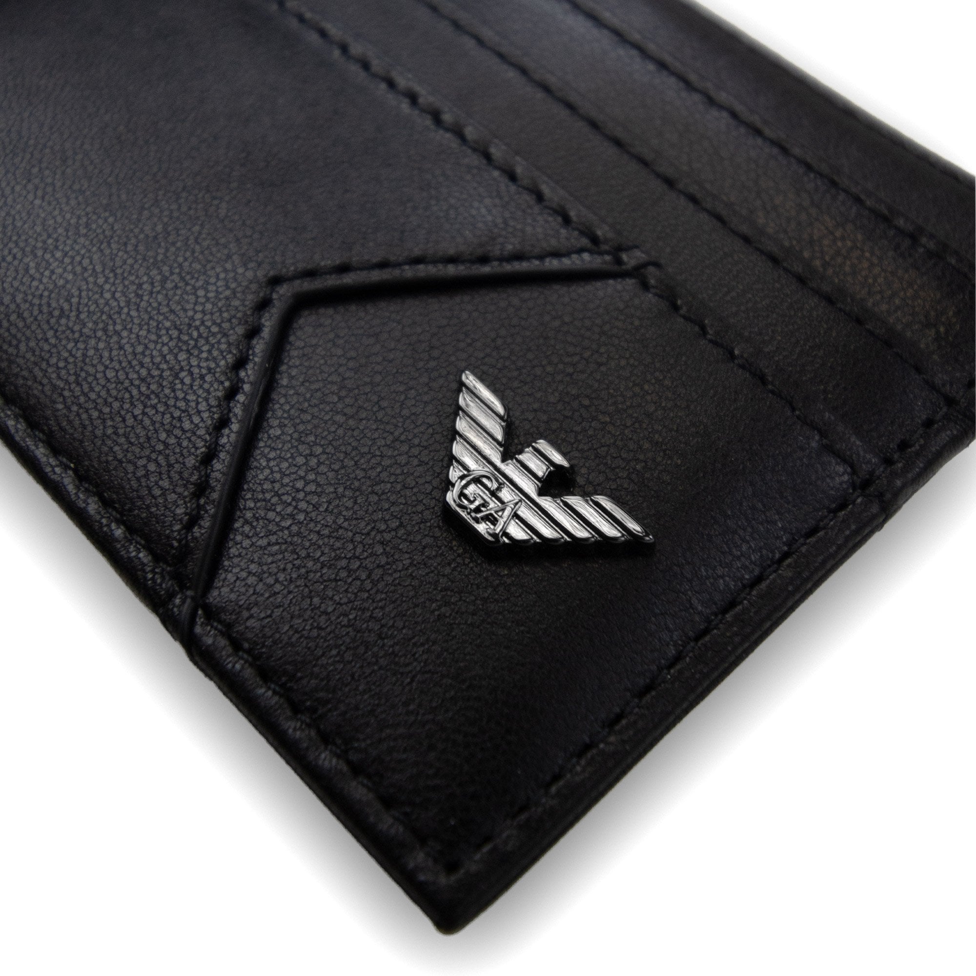 Emporio Armani Nappa Leather Card Holder With Geometric Detail Black