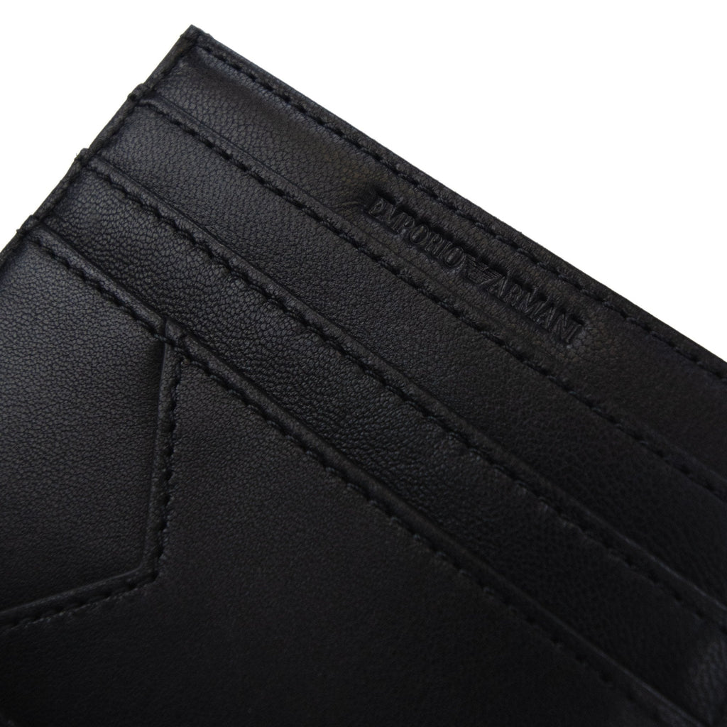 Emporio Armani Nappa Leather Card Holder With Geometric Detail Black