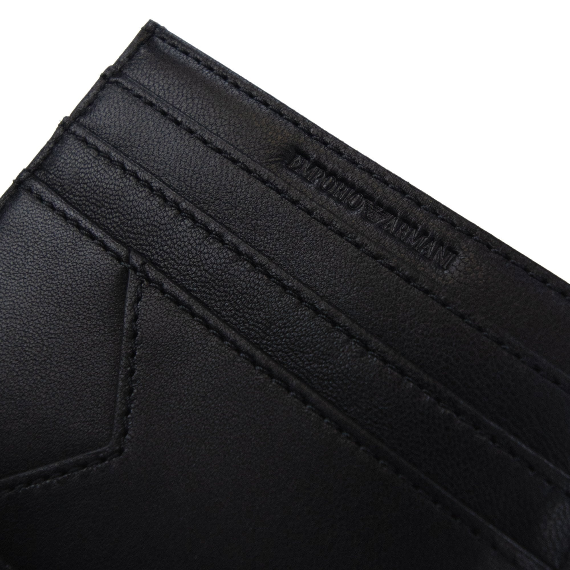 Emporio Armani Nappa Leather Card Holder With Geometric Detail Black