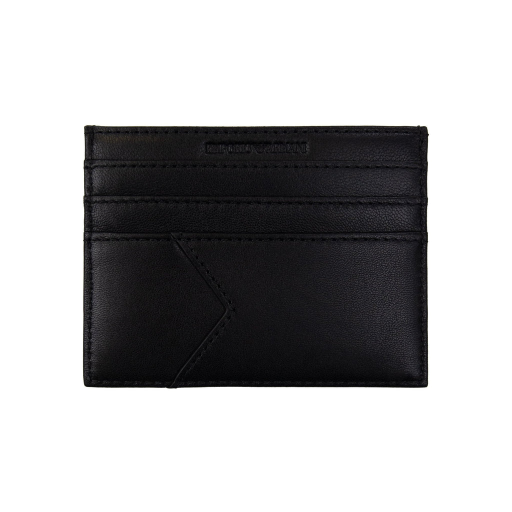 Emporio Armani Nappa Leather Card Holder With Geometric Detail Black