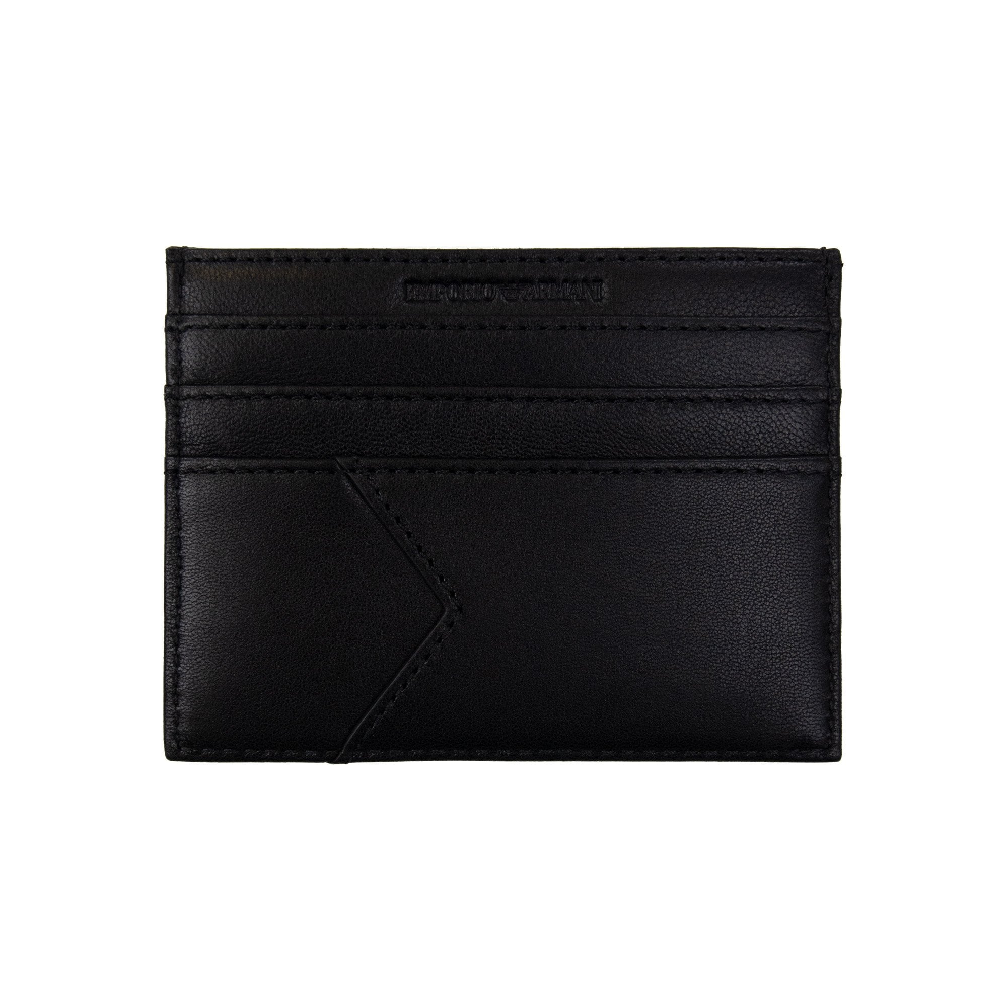 Emporio Armani Nappa Leather Card Holder With Geometric Detail Black