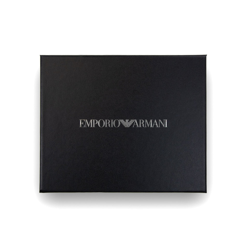 Emporio Armani Nappa Leather Card Holder With Geometric Detail Black