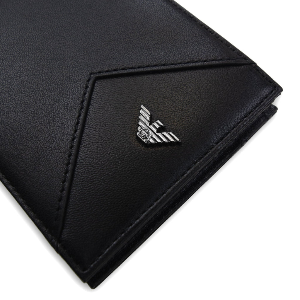 Emporio Armani Nappa Leather Bifold With Geometric Detail Black