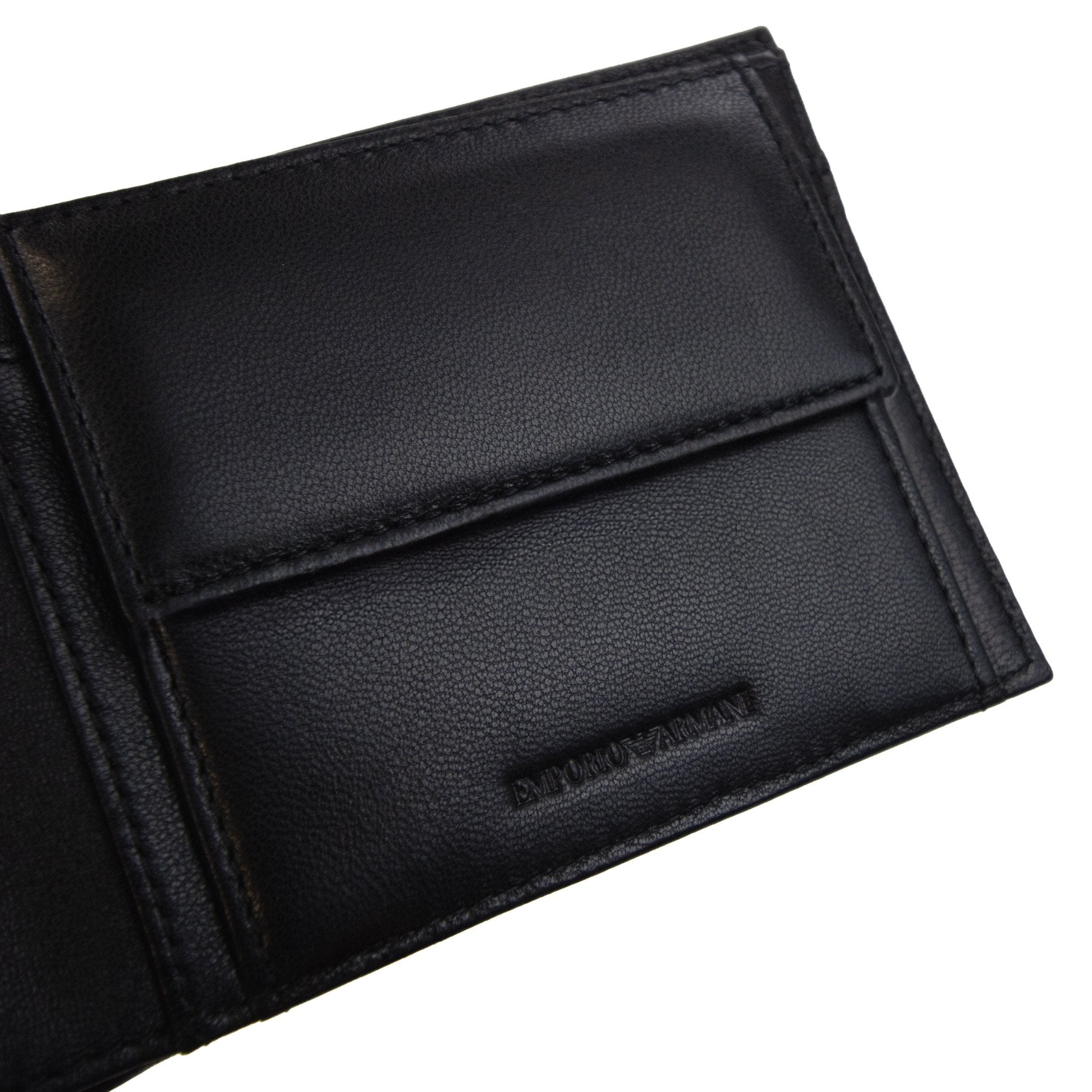 Emporio Armani Nappa Leather Bifold With Geometric Detail Black