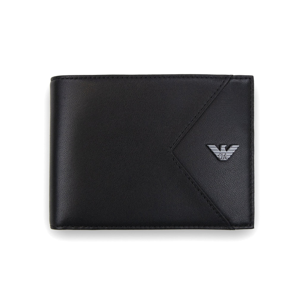 Emporio Armani Nappa Leather Bifold With Geometric Detail Black