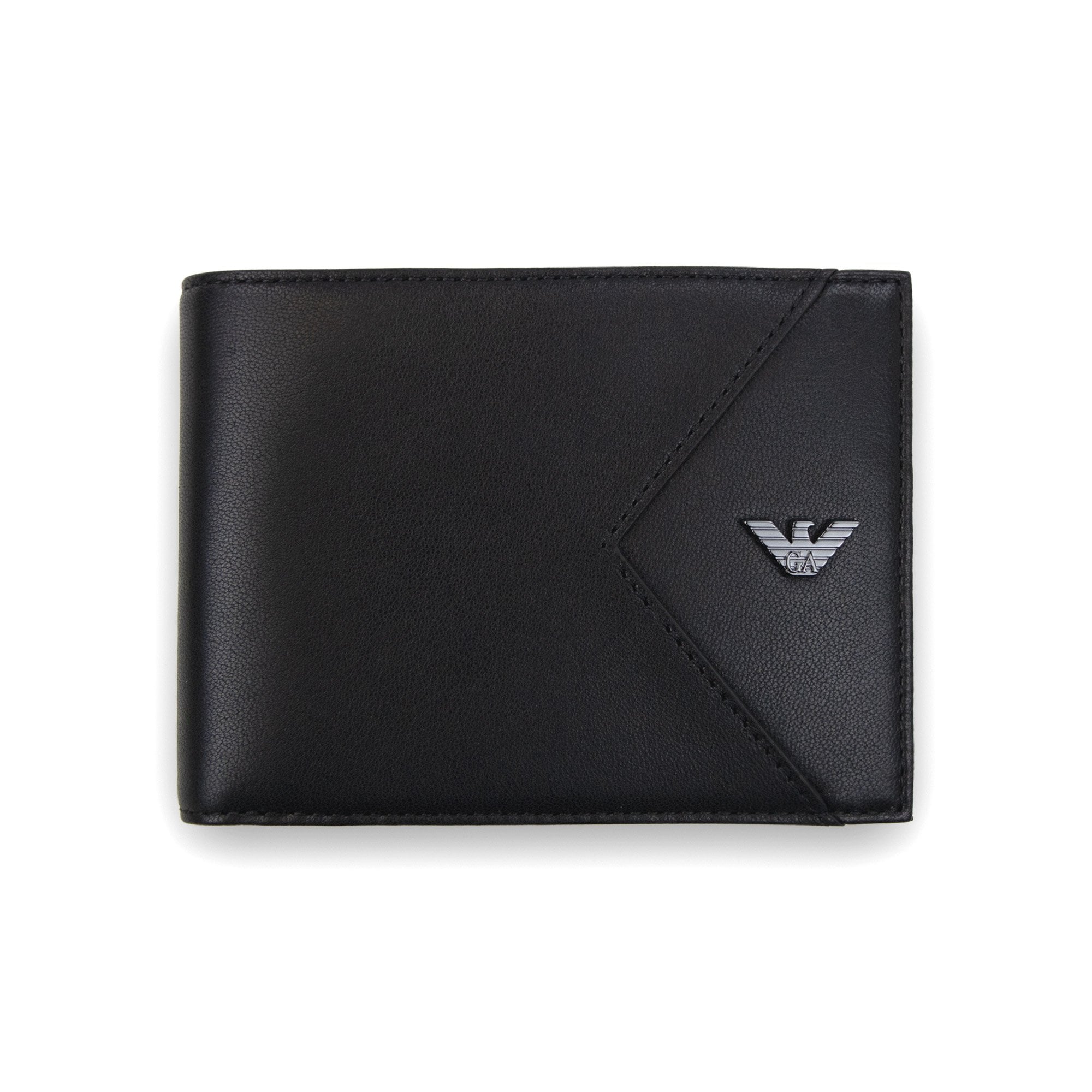 Emporio Armani Nappa Leather Bifold With Geometric Detail Black