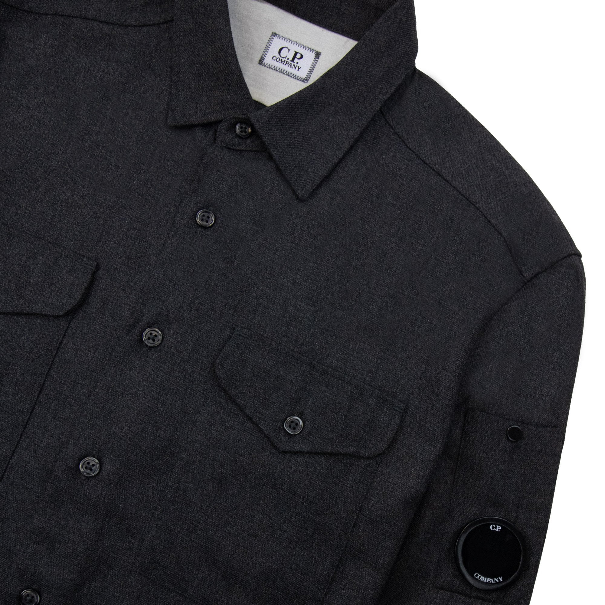 Cp Company Front Pocket Button Up Overshirt Dark Grey