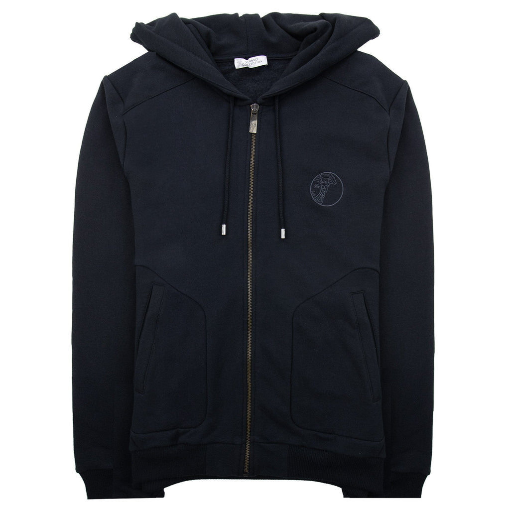 Versace Collection Embroidered Logo Zip Up Hoody Black