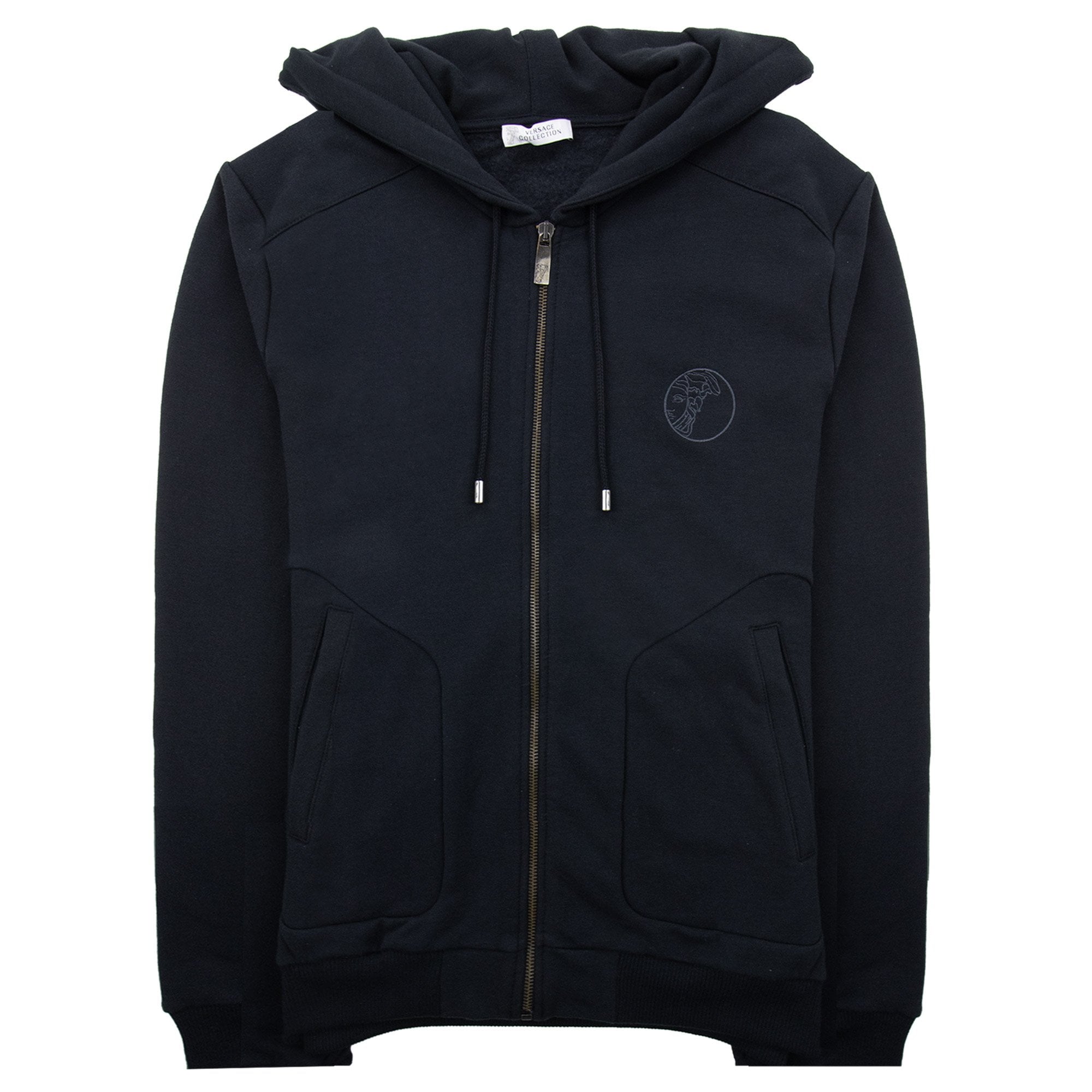 Versace Collection Embroidered Logo Zip Up Hoody Black
