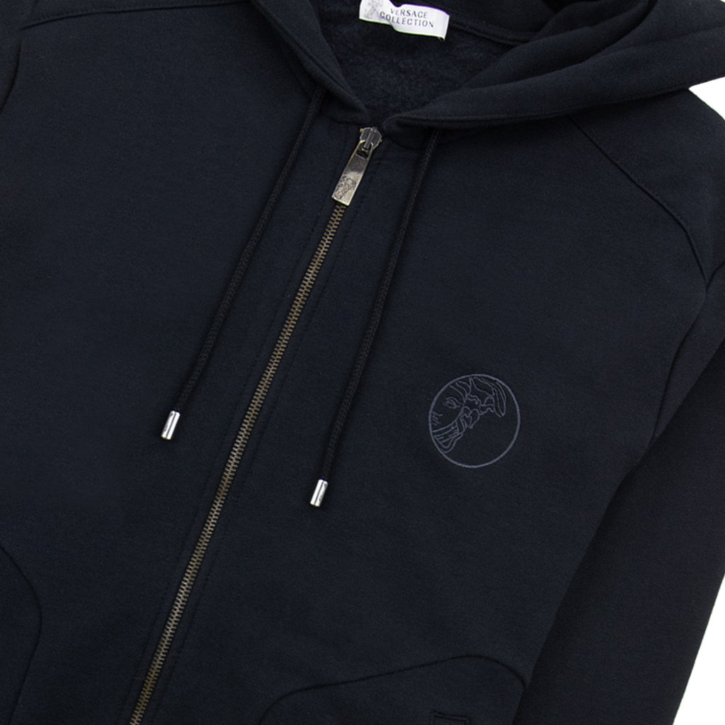 Versace Collection Embroidered Logo Zip Up Hoody Black