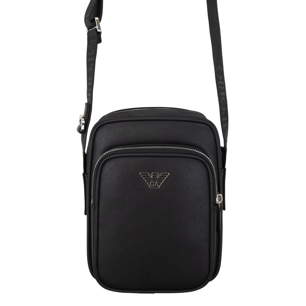 Emporio Armani Asv Regenerated Saffiano Leather Shoulder Bag Black