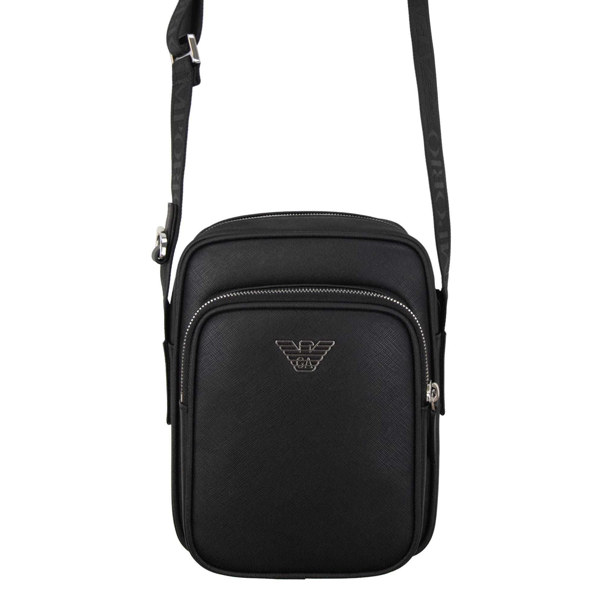 Emporio Armani Asv Regenerated Saffiano Leather Shoulder Bag Black