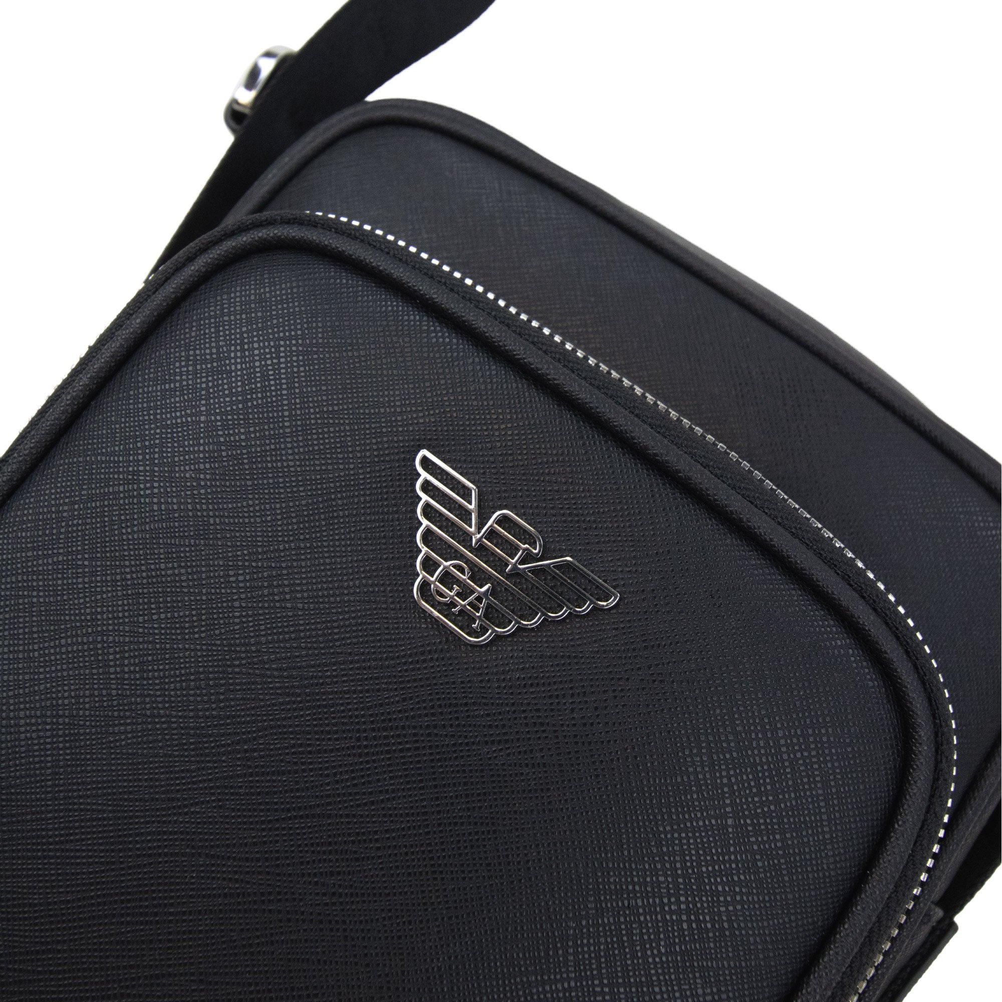 Emporio Armani Asv Regenerated Saffiano Leather Shoulder Bag Black