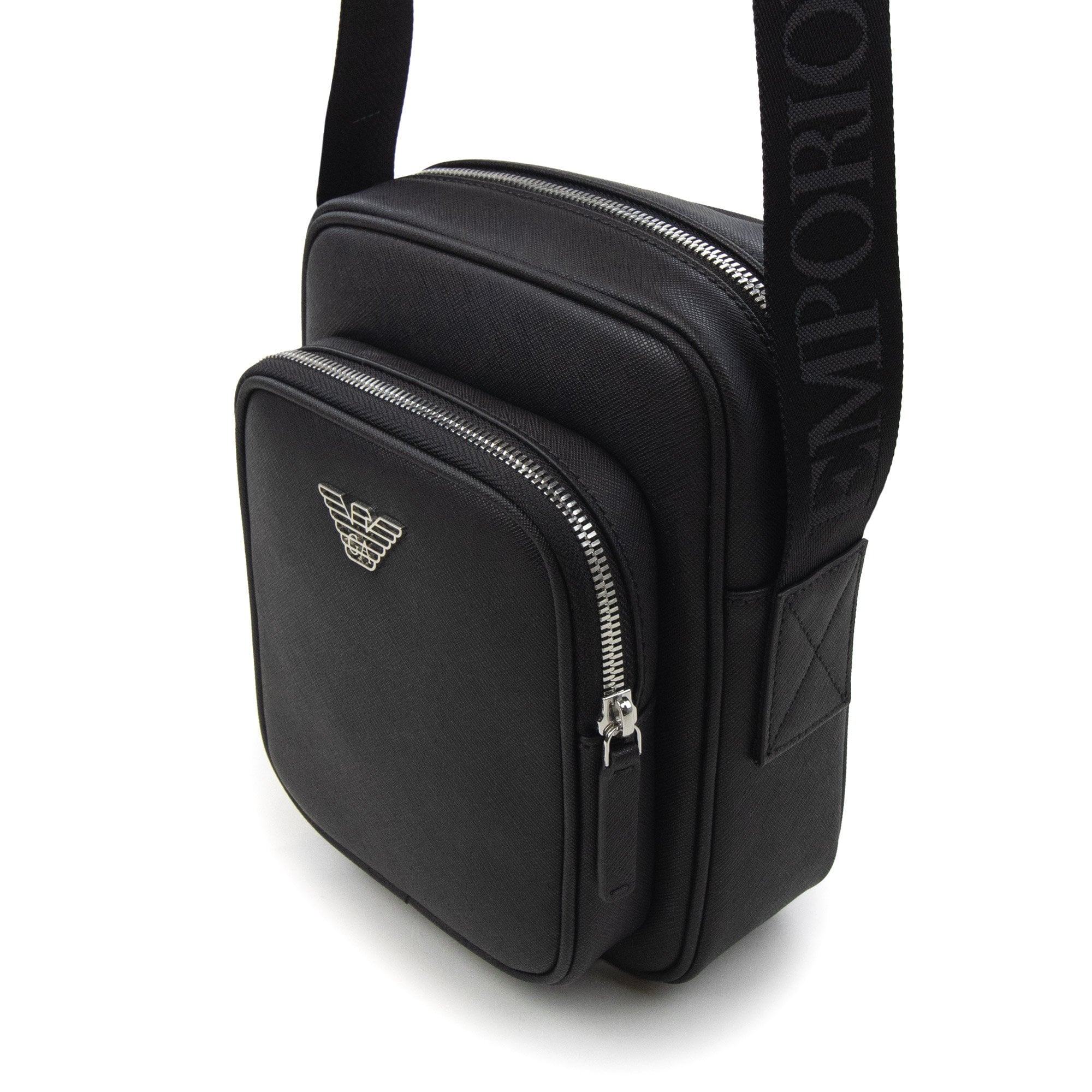 Emporio Armani Asv Regenerated Saffiano Leather Shoulder Bag Black