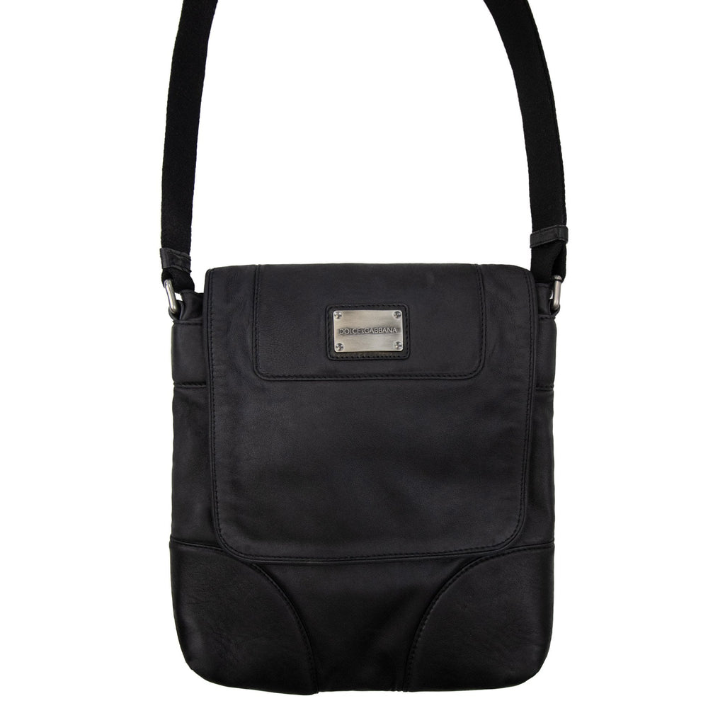 Dolce & Gabbana Metal Badge Soft Leather Messenger Bag Black