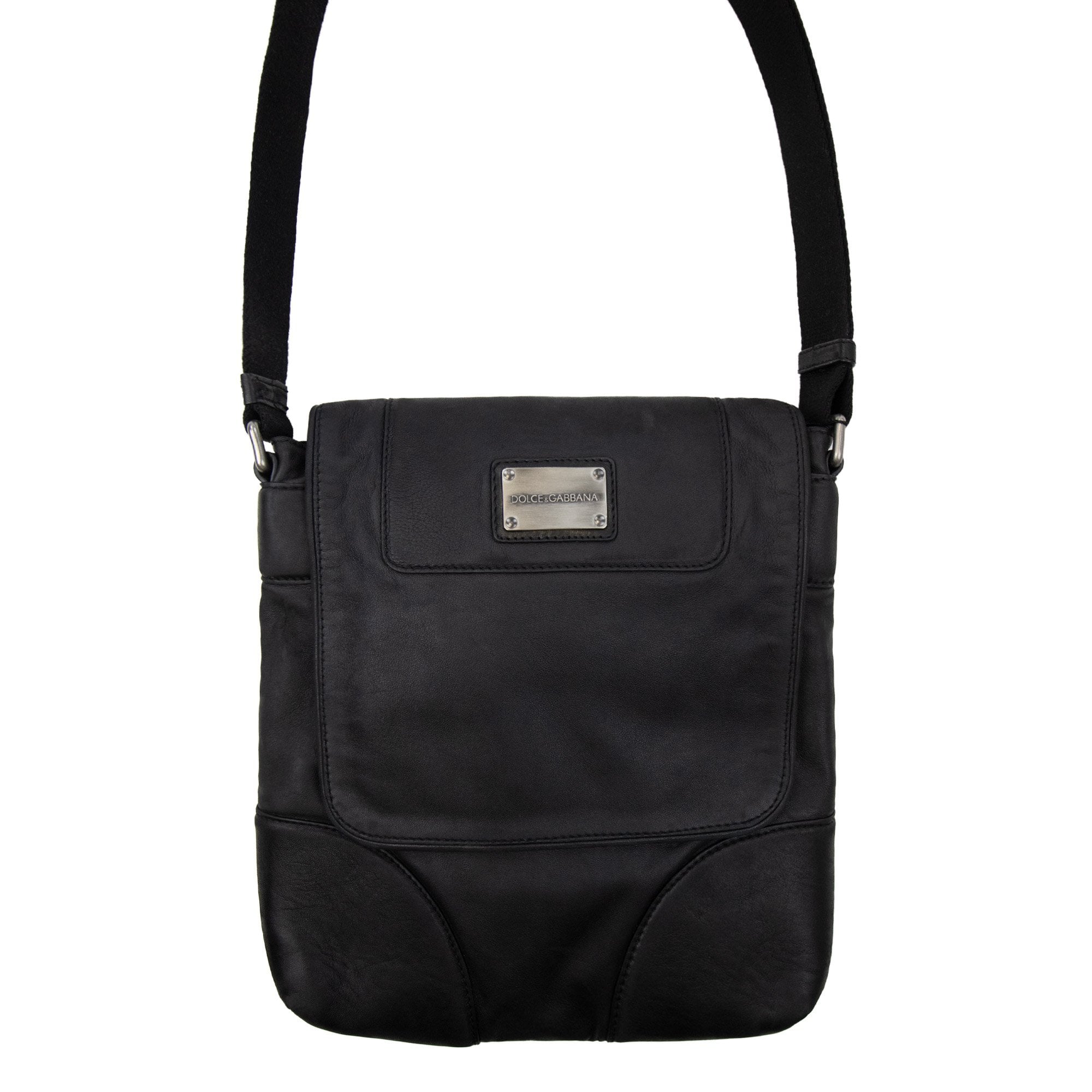 Dolce & Gabbana Metal Badge Soft Leather Messenger Bag Black