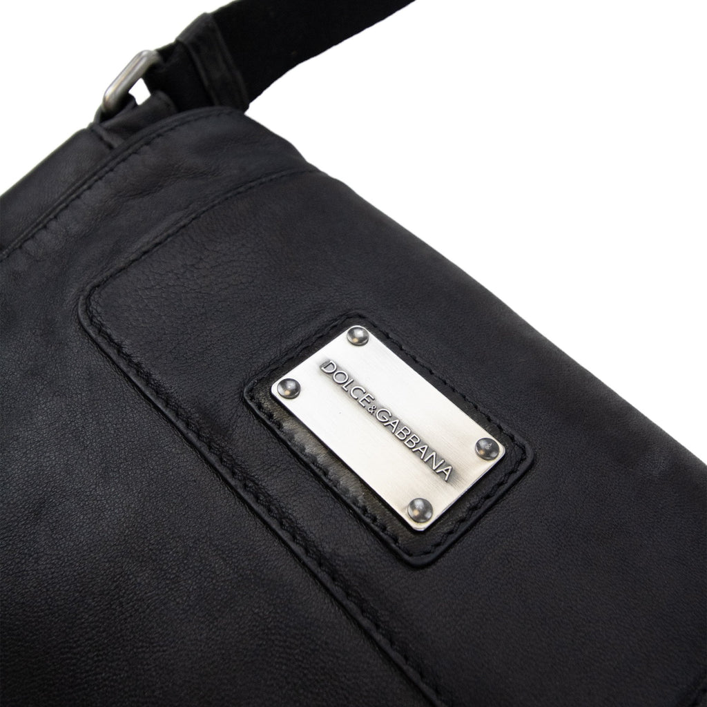 Dolce & Gabbana Metal Badge Soft Leather Messenger Bag Black