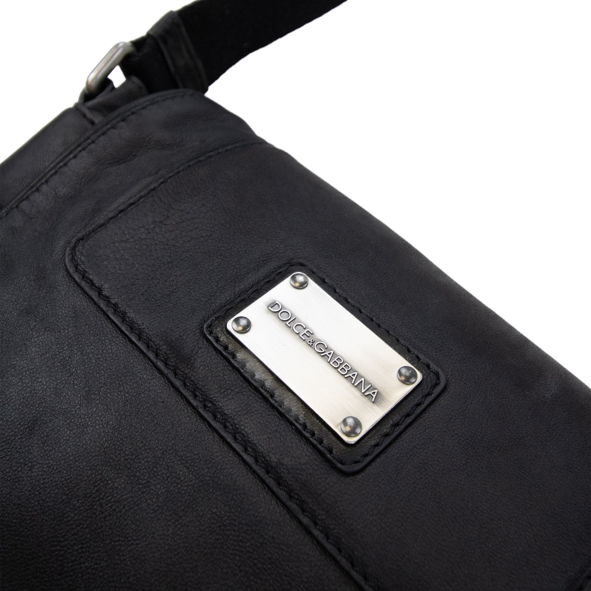 Dolce & Gabbana Metal Badge Soft Leather Messenger Bag Black