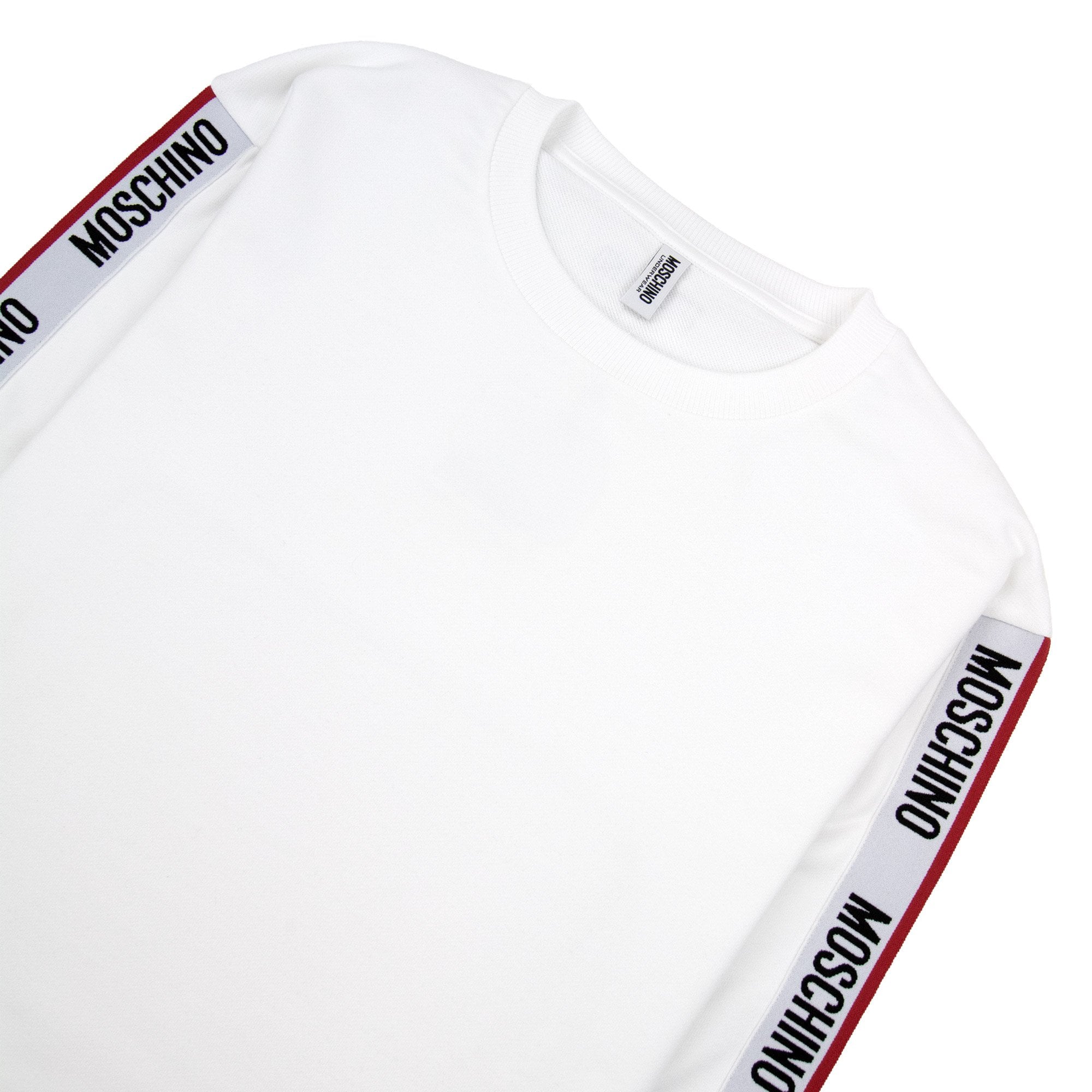 Moschino Underwear Tape Logo Crew Neck Sweatshirt White 0001
