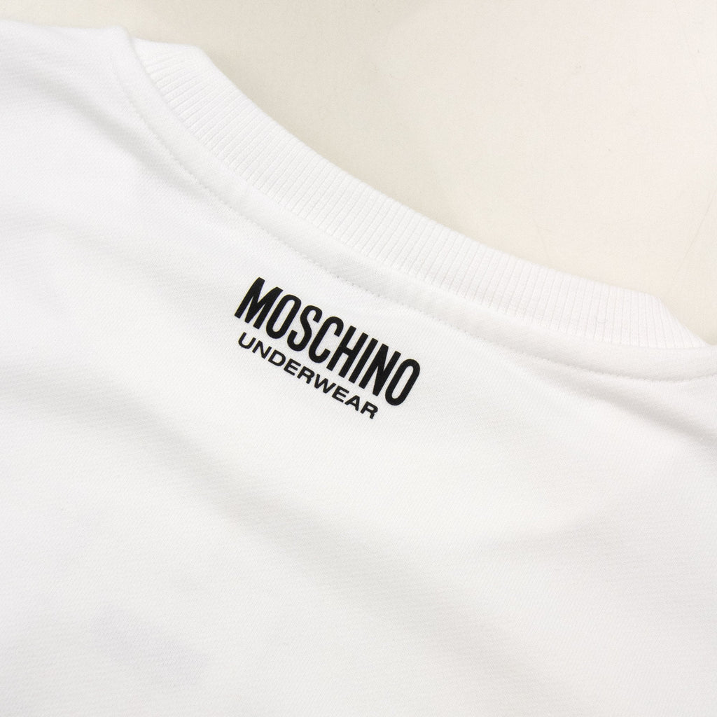 Moschino Underwear Tape Logo Crew Neck Sweatshirt White 0001