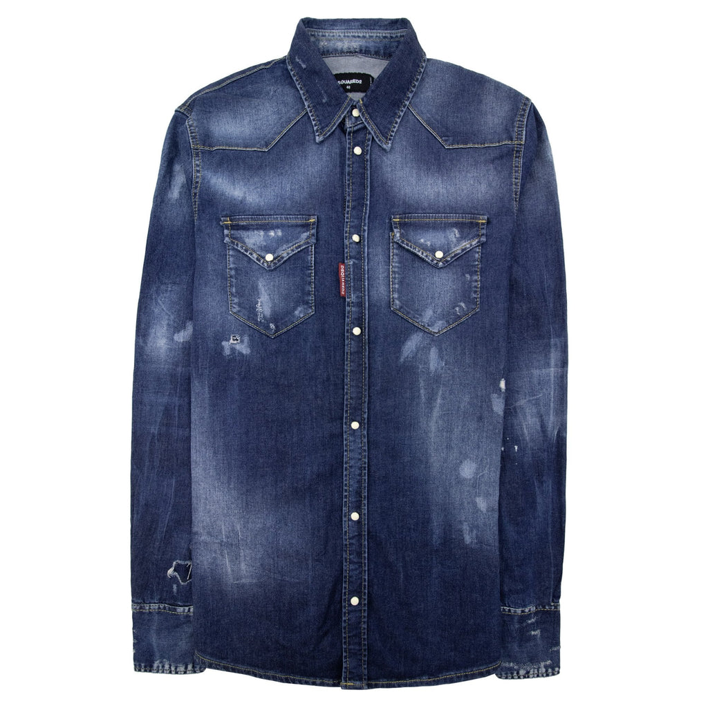 Dsquared2 Distressed D2 Denim Shirt Denim