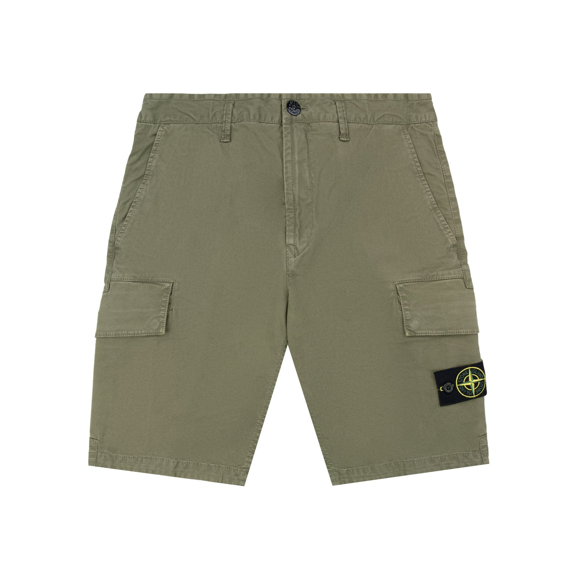 Stone Island L100018 Organic Cotton Old Effect Cargo Shorts Military Green V015G