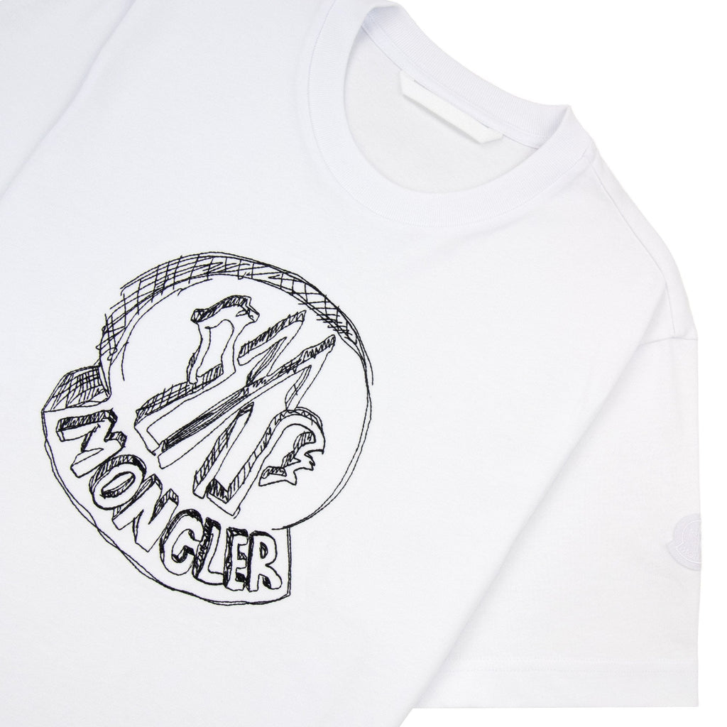 Moncler Sketch Embroidered Logo Cotton T-shirt White 00a